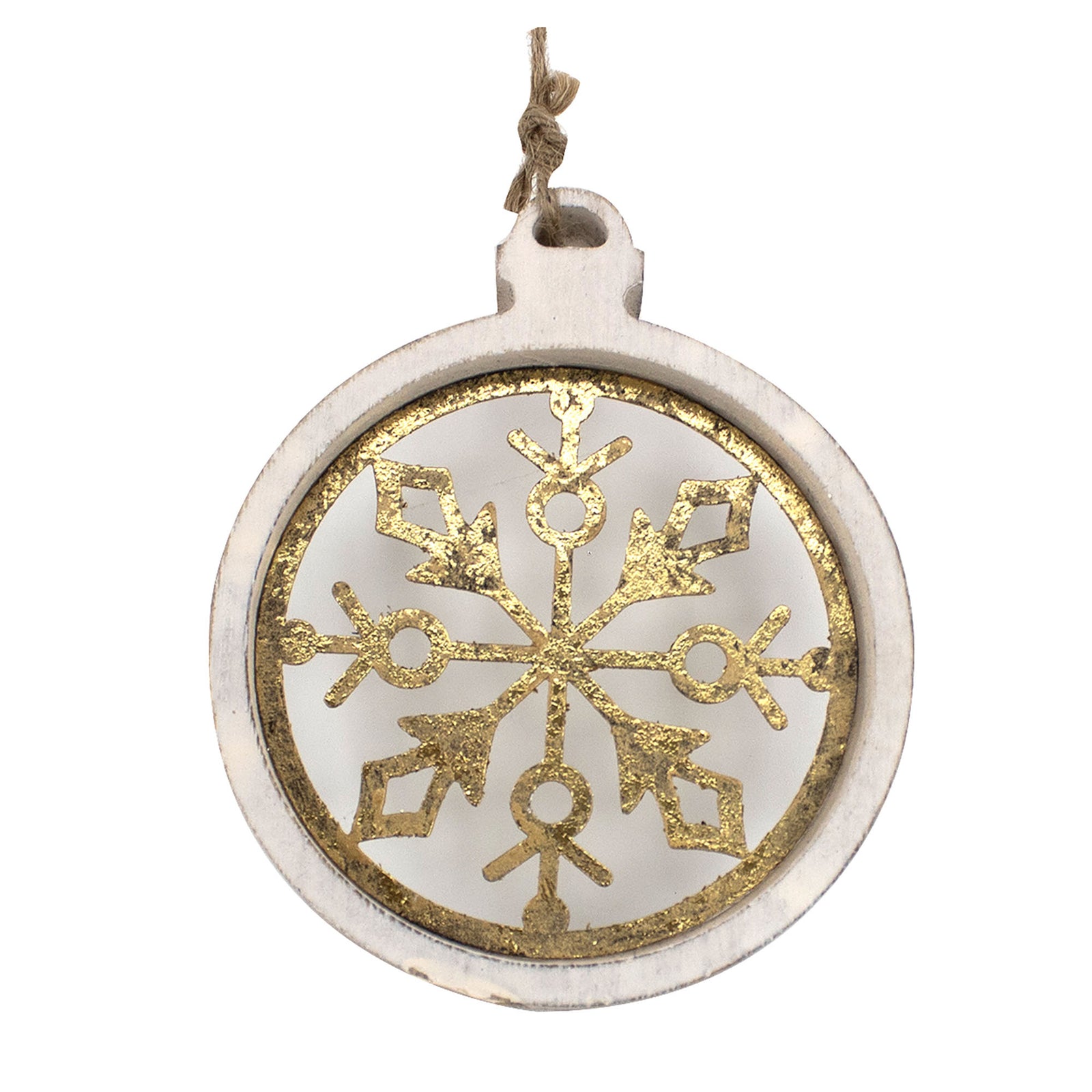 Boule décorative en bois avec flocon doré à suspendre, 5''