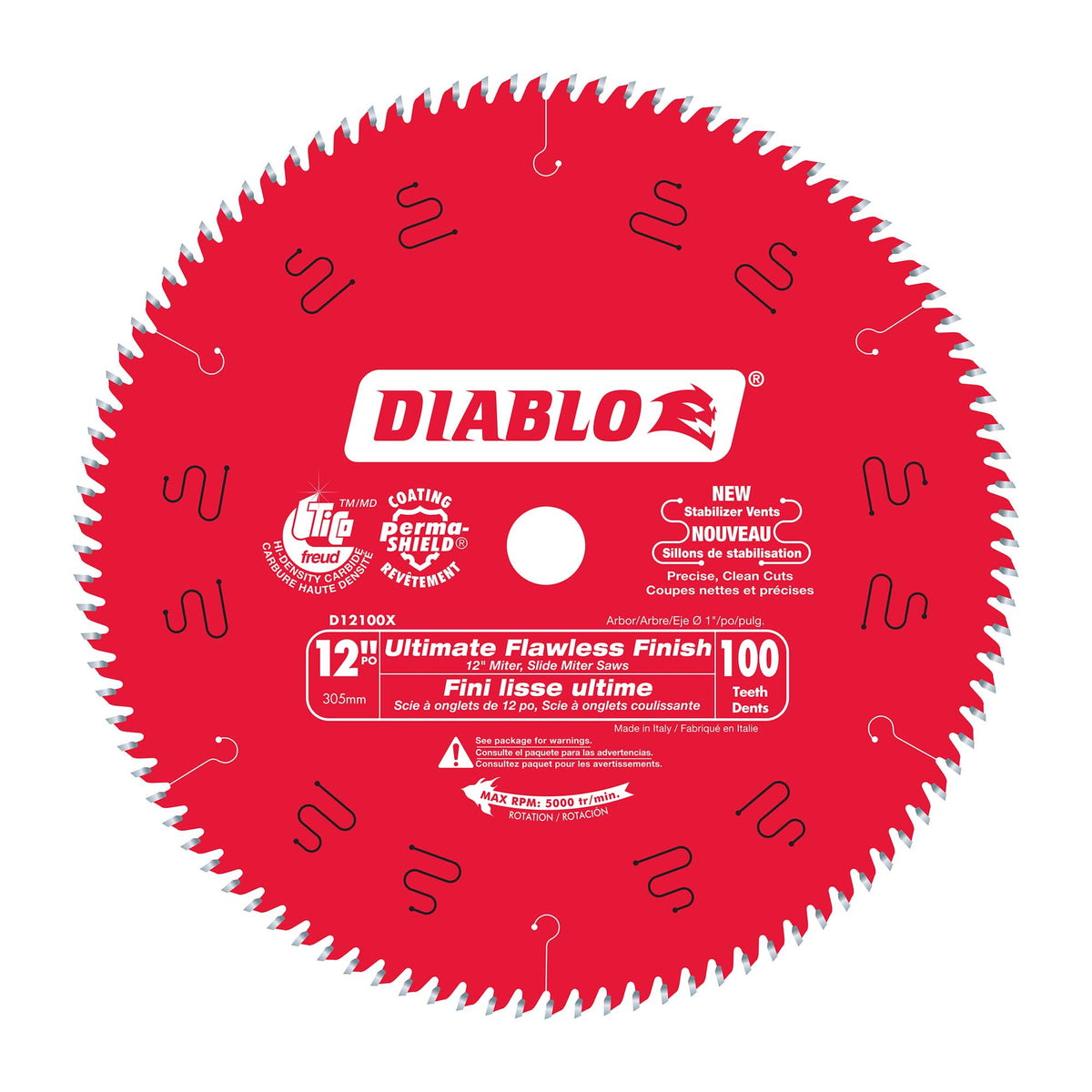 Lame circulaire Diablo pour finition ultra lisse de 12&quot; à 100 dents, tige de 1&quot;