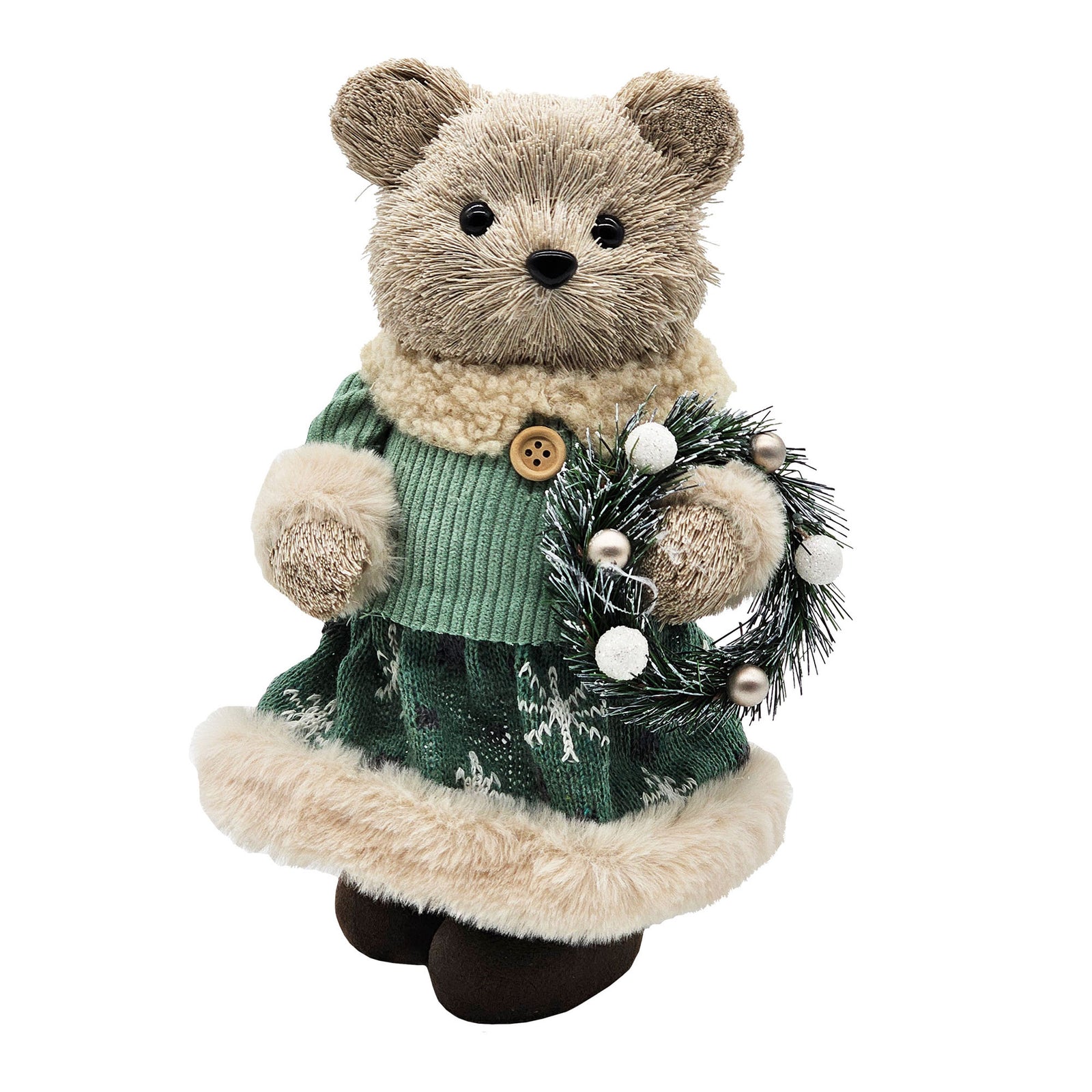 Figurine d'ours de Noël en fibres de paille naturelle, 10'' (fille)