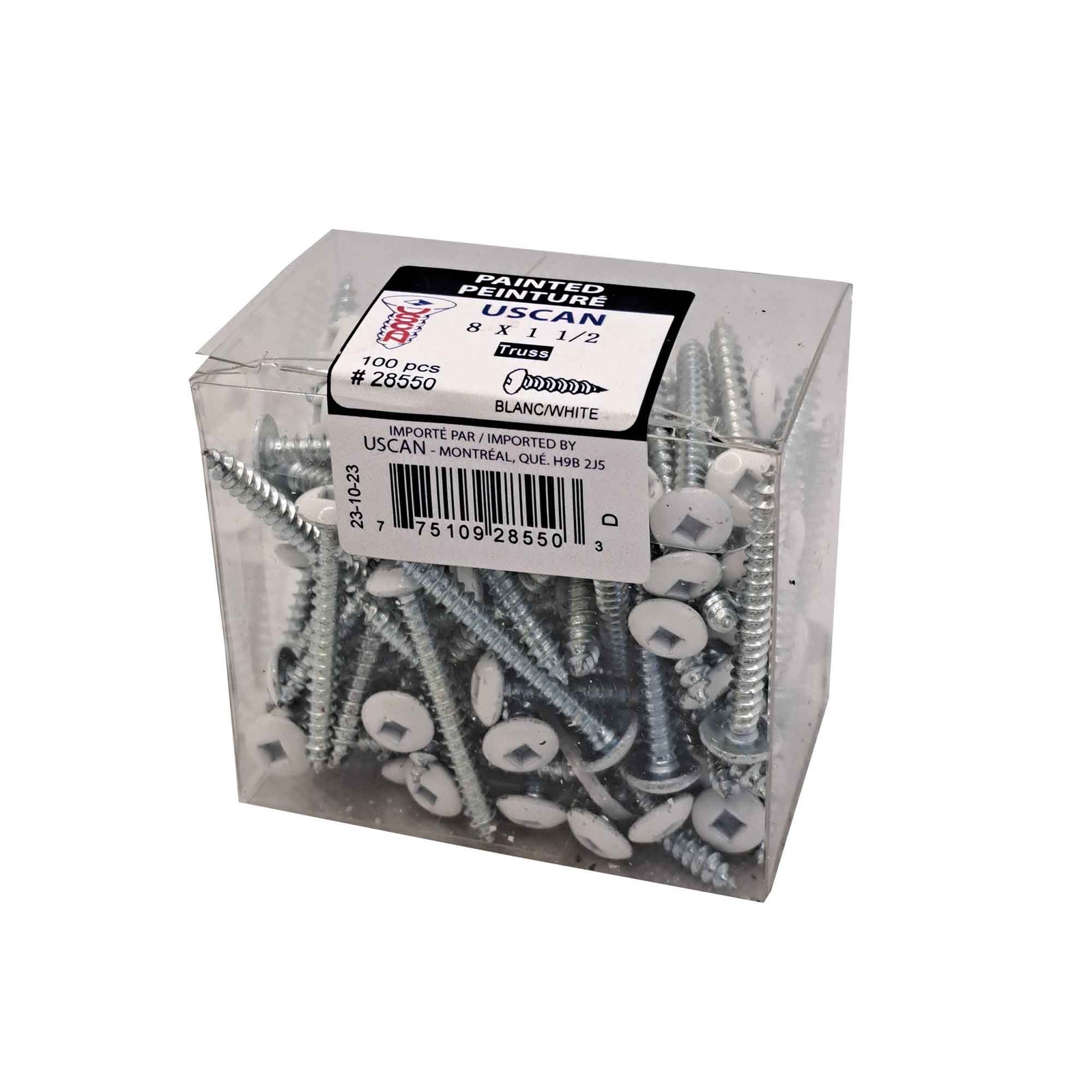 Vis à métal à tête évasée blanc, #8 x 1-1/2" (100 unités)