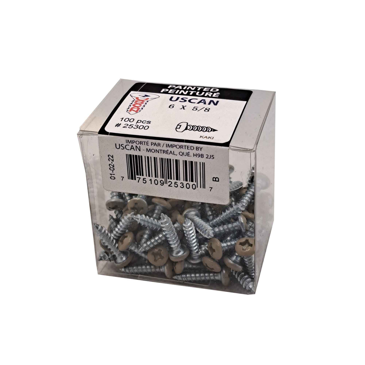 Vis pour soffite à tête de couleur kaki, #6 x 5/8&quot; (100 unités)