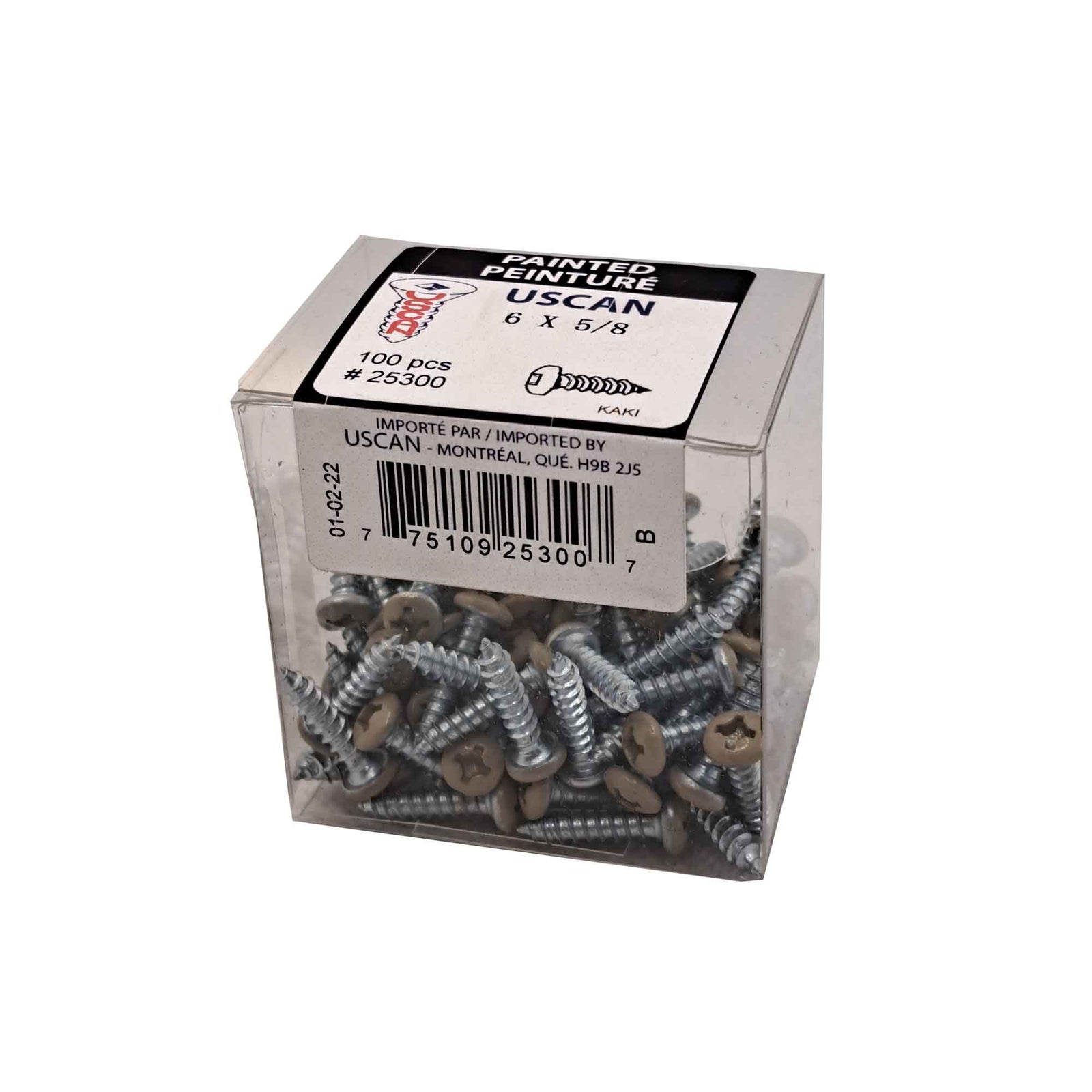 Vis pour soffite à tête de couleur kaki, #6 x 5/8" (100 unités)