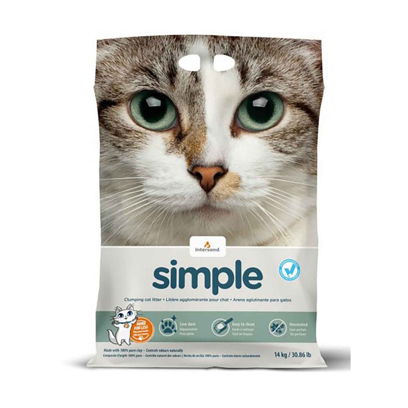 Litière agglomérante non parfumée Simple, 14 kg