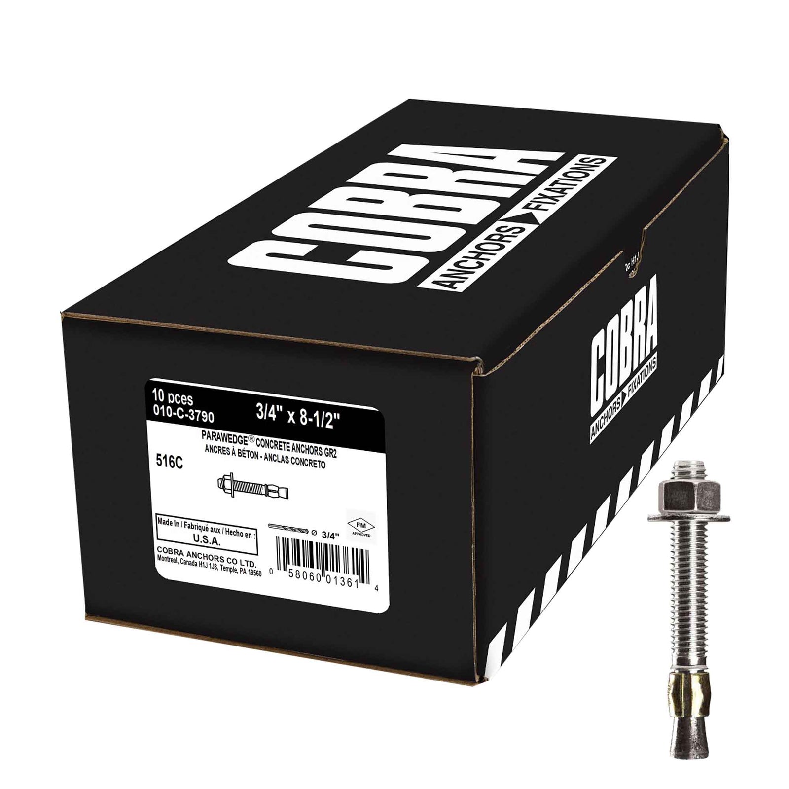 Ancrage à béton plaqué zinc Parawedge, 3/4" x 8-1/2" (10 unités)