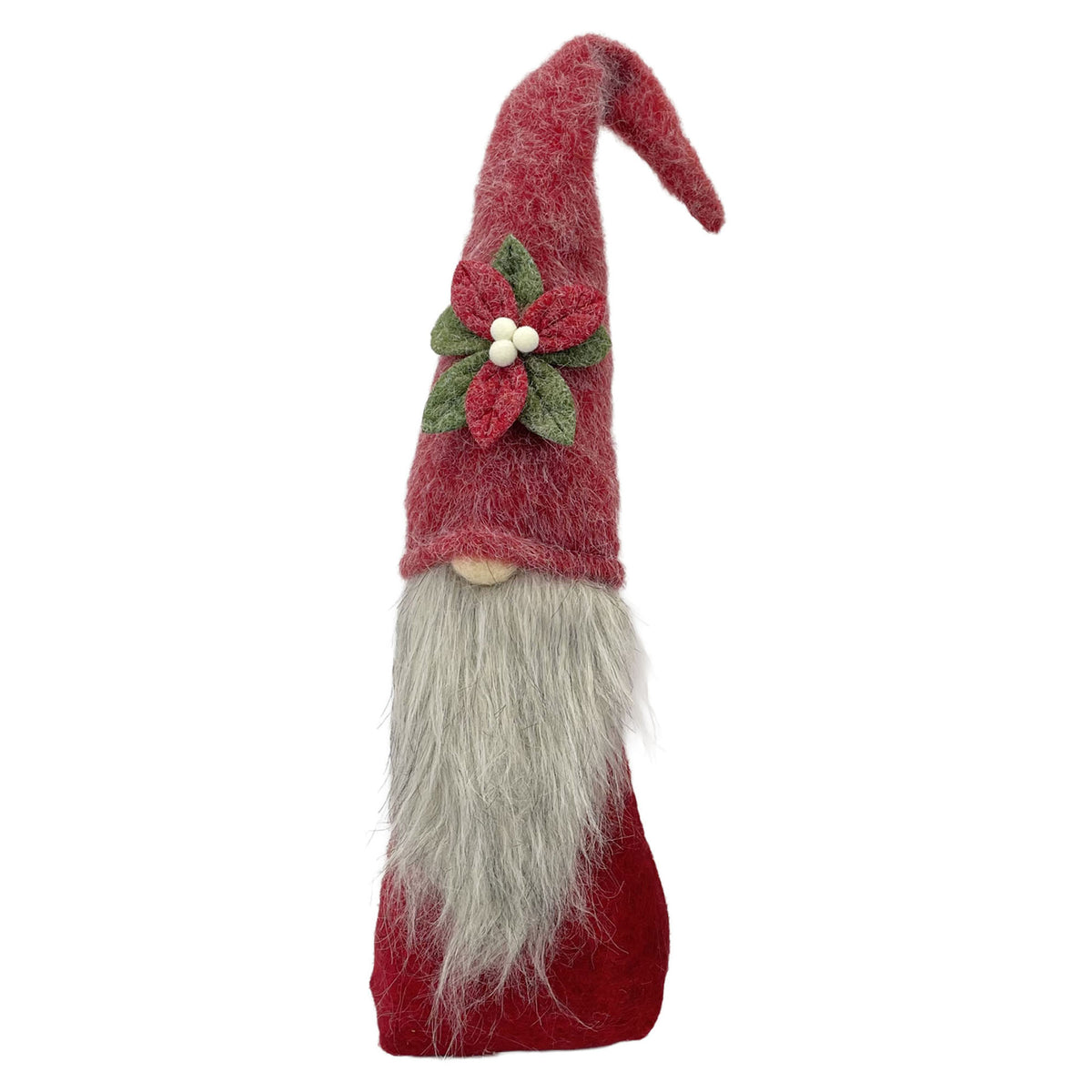 Gnome en feutre moelleux de 24" avec poinsettia, rouge