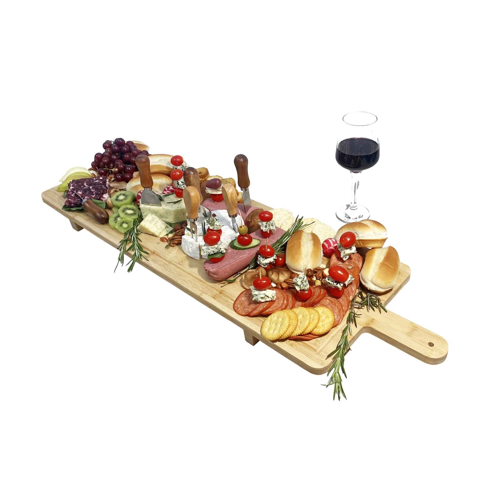 Planche à charcuterie extra large en bambou avec poignée, 30'' x 10'' x 1,5''