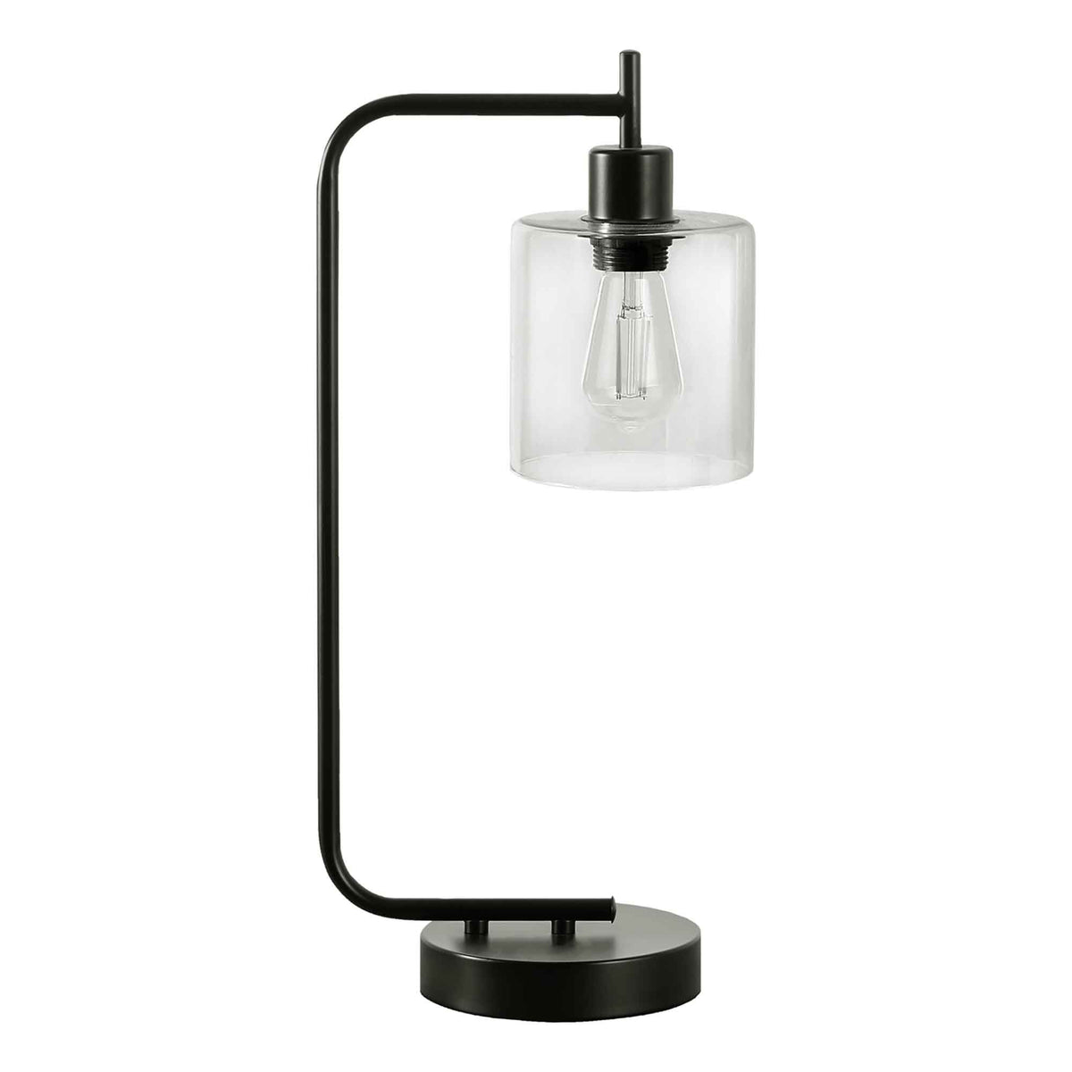 Lampe de table USB en métal noir avec abat-jour en verre, 20&quot;