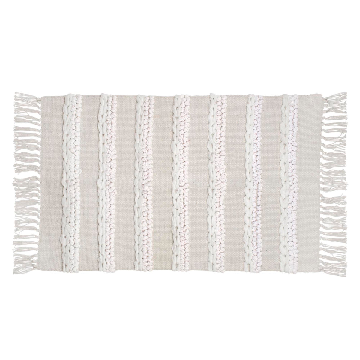 Tapis en blanc et naturel avec frange, 36" x 25"