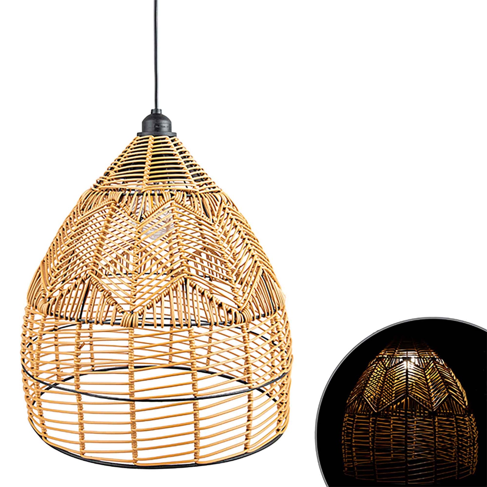 Lampe solaire DEL suspendue avec abat-jour en osier, 13,78''