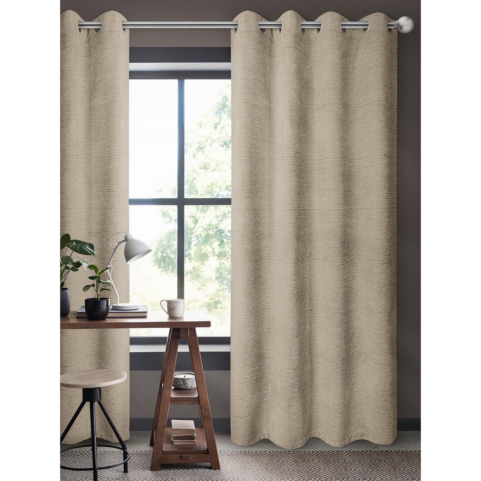 Rideau de luxe tissé à effet velours chenille, beige