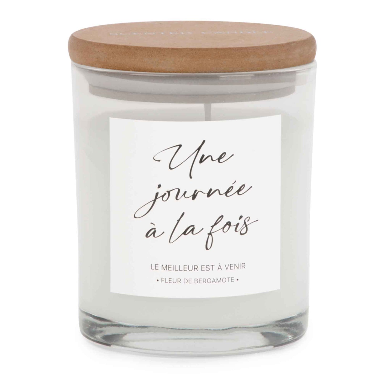 Bougie parfumée avec écriture "Une journée à la fois...", 3,5" x 4,5"