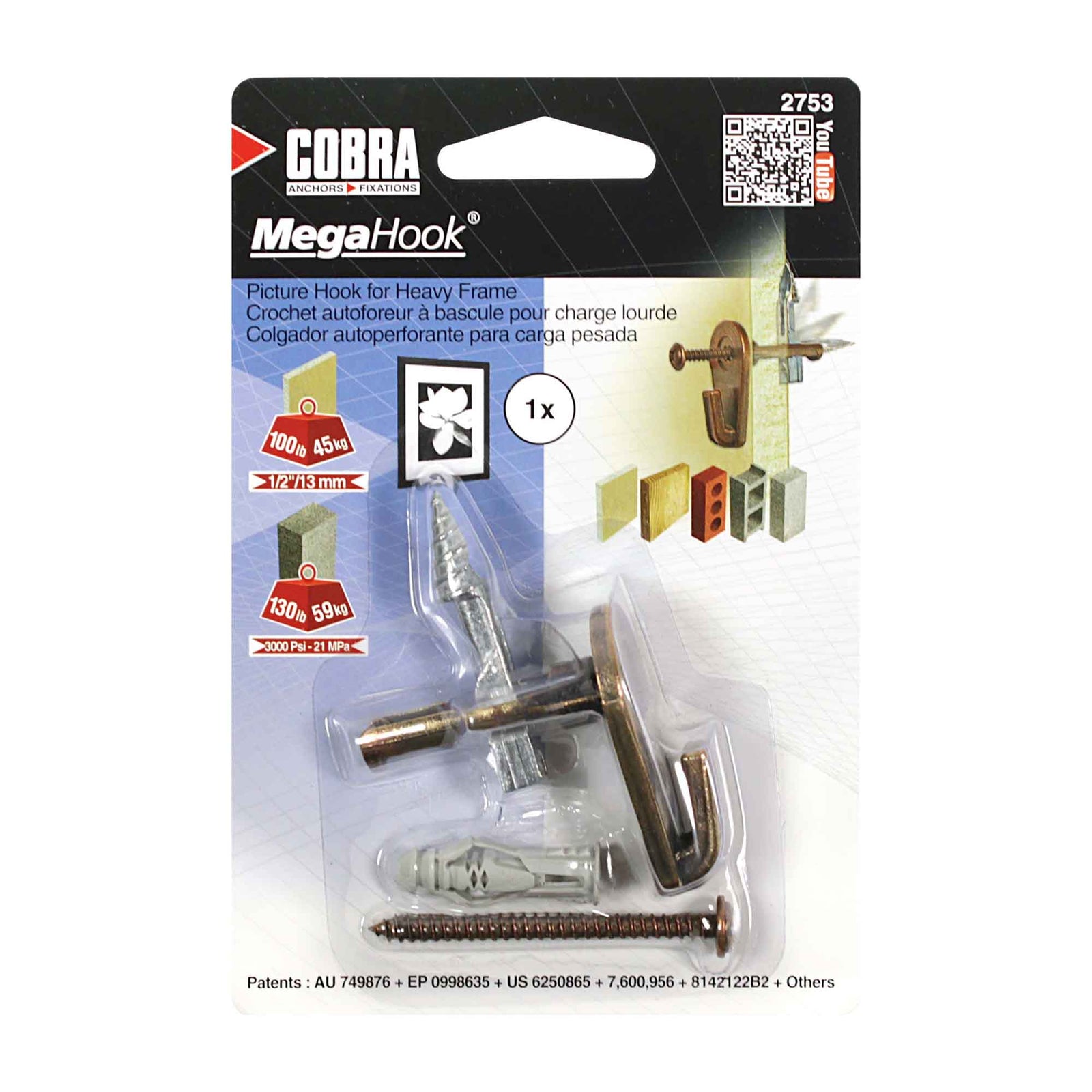 Crochet autoforeur à bascule pour cadre à charge lourde Megahook, bronze