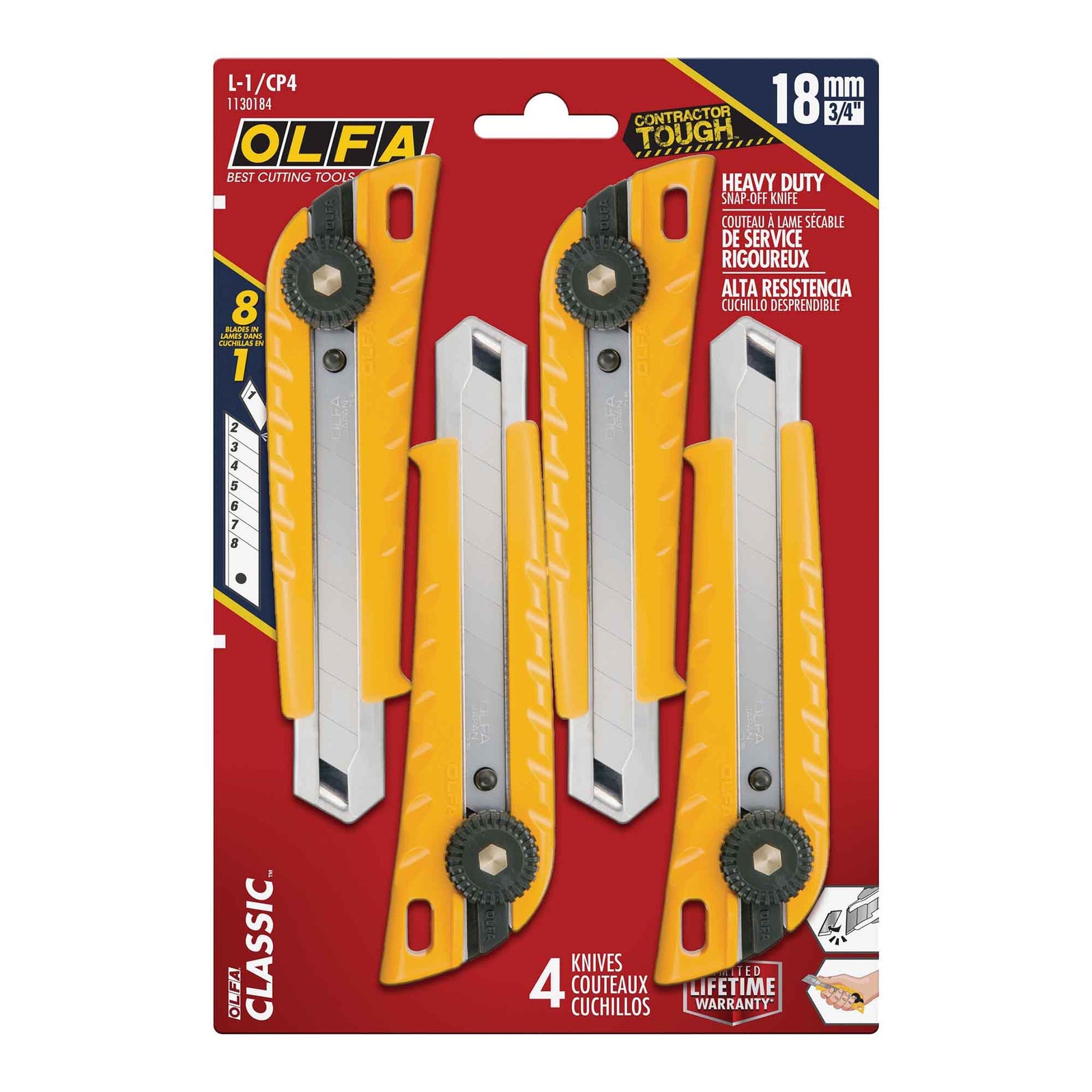 Ensemble de couteaux utilitaires à lame sécable de 18 mm, 4 unités