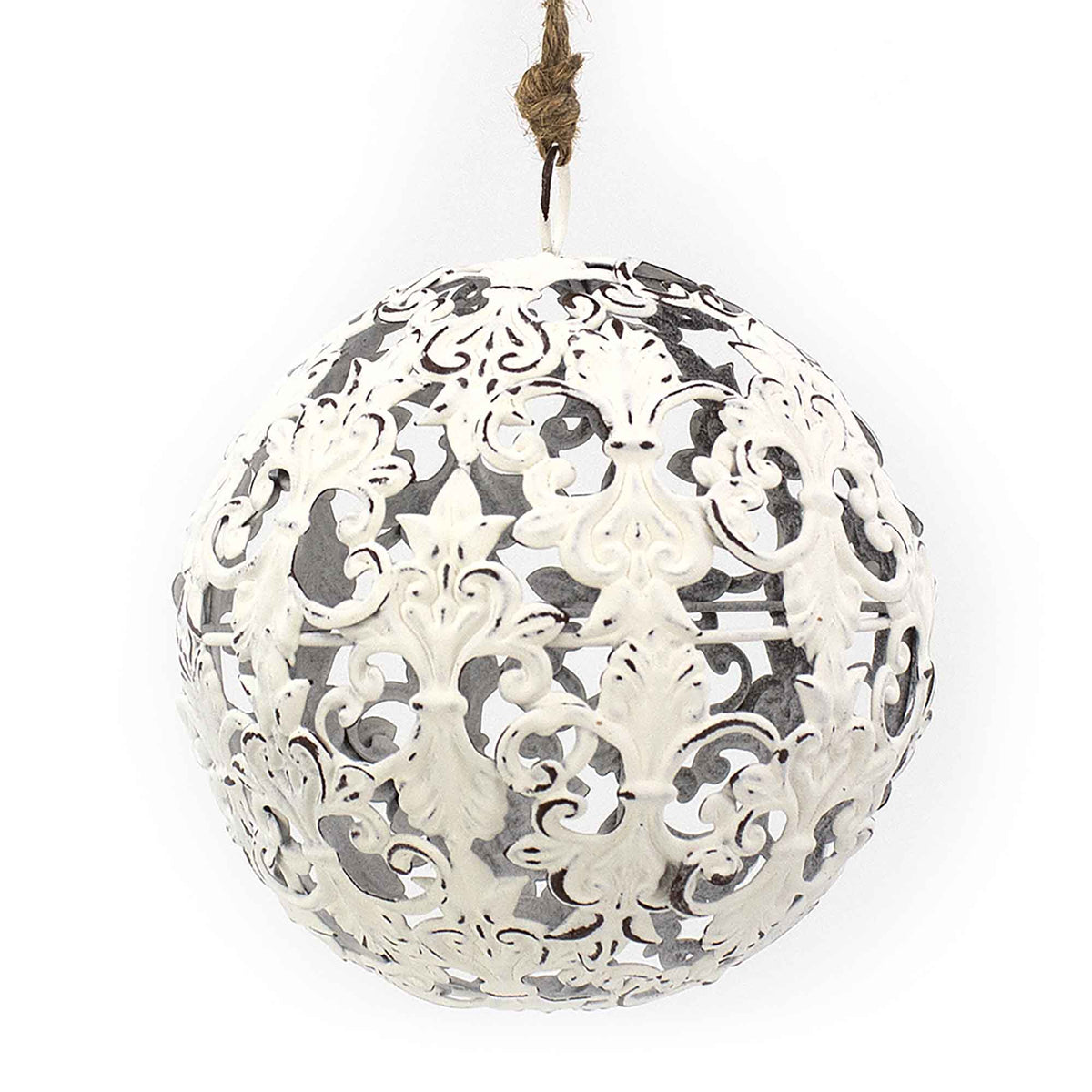 Ornement de boule 3D en métal blanc, 5''