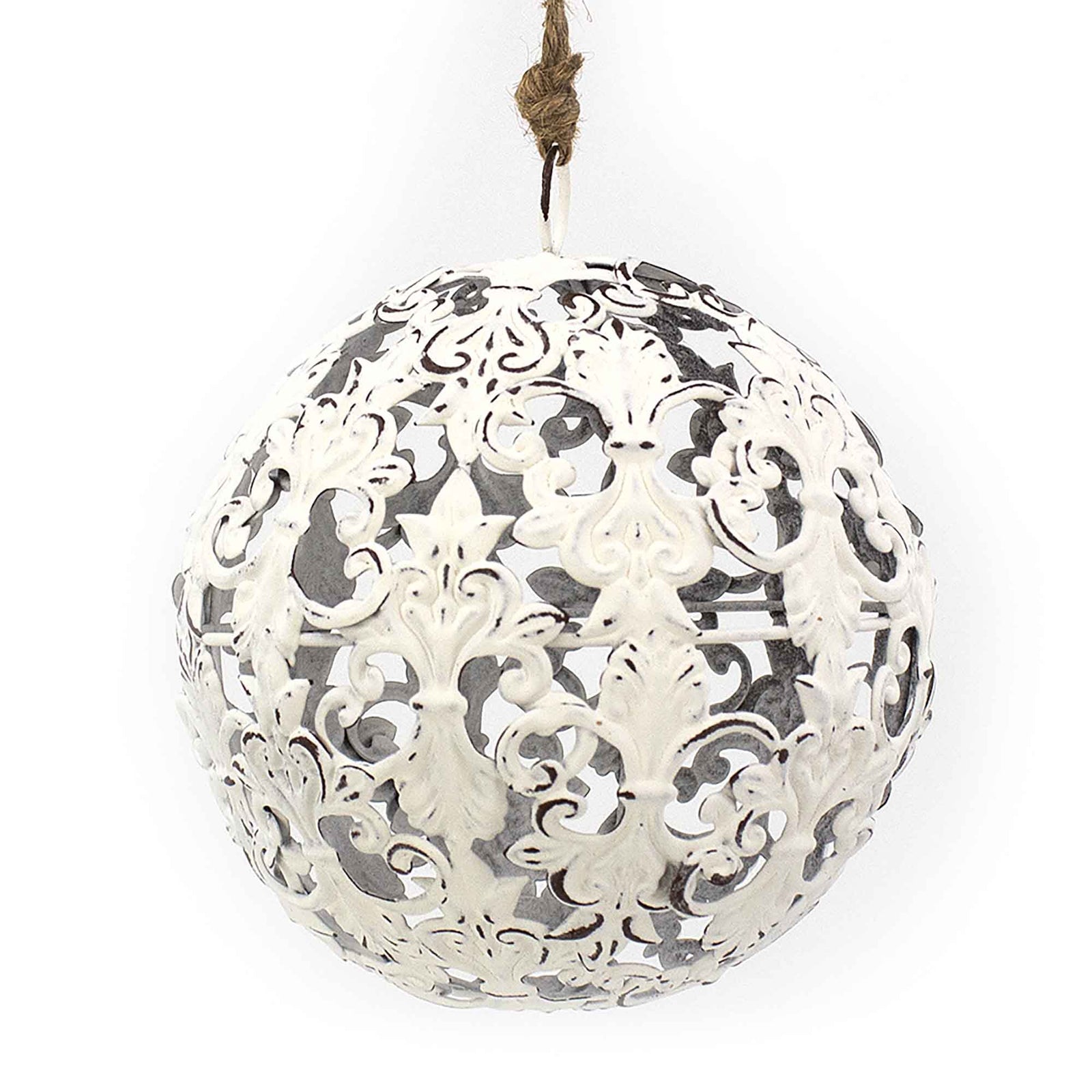 Ornement de boule 3D en métal blanc, 5''