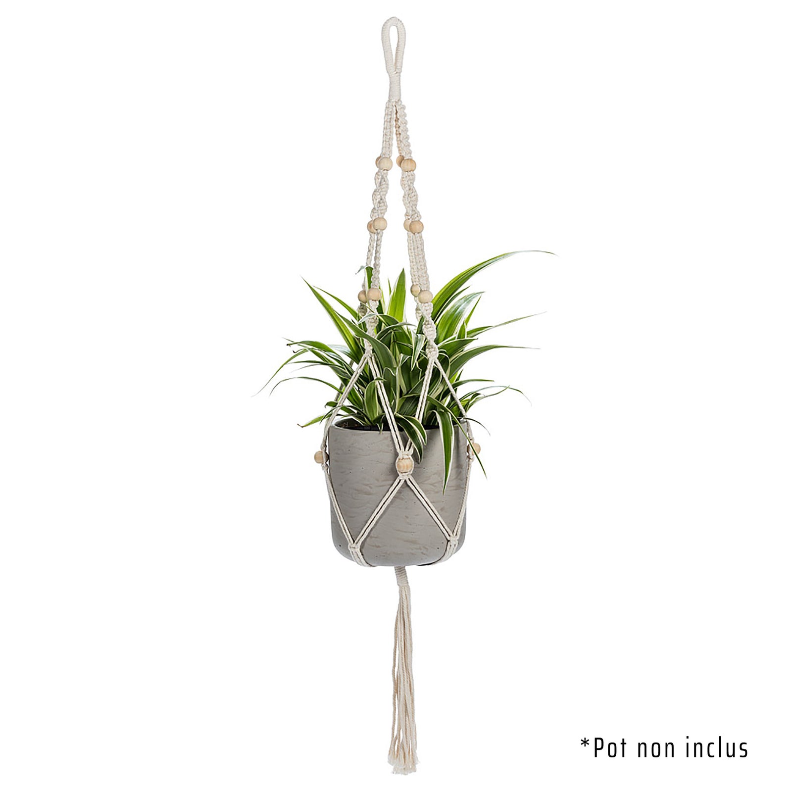Support de jardinière de style macramé avec queue et perles de bois, 42'' 
