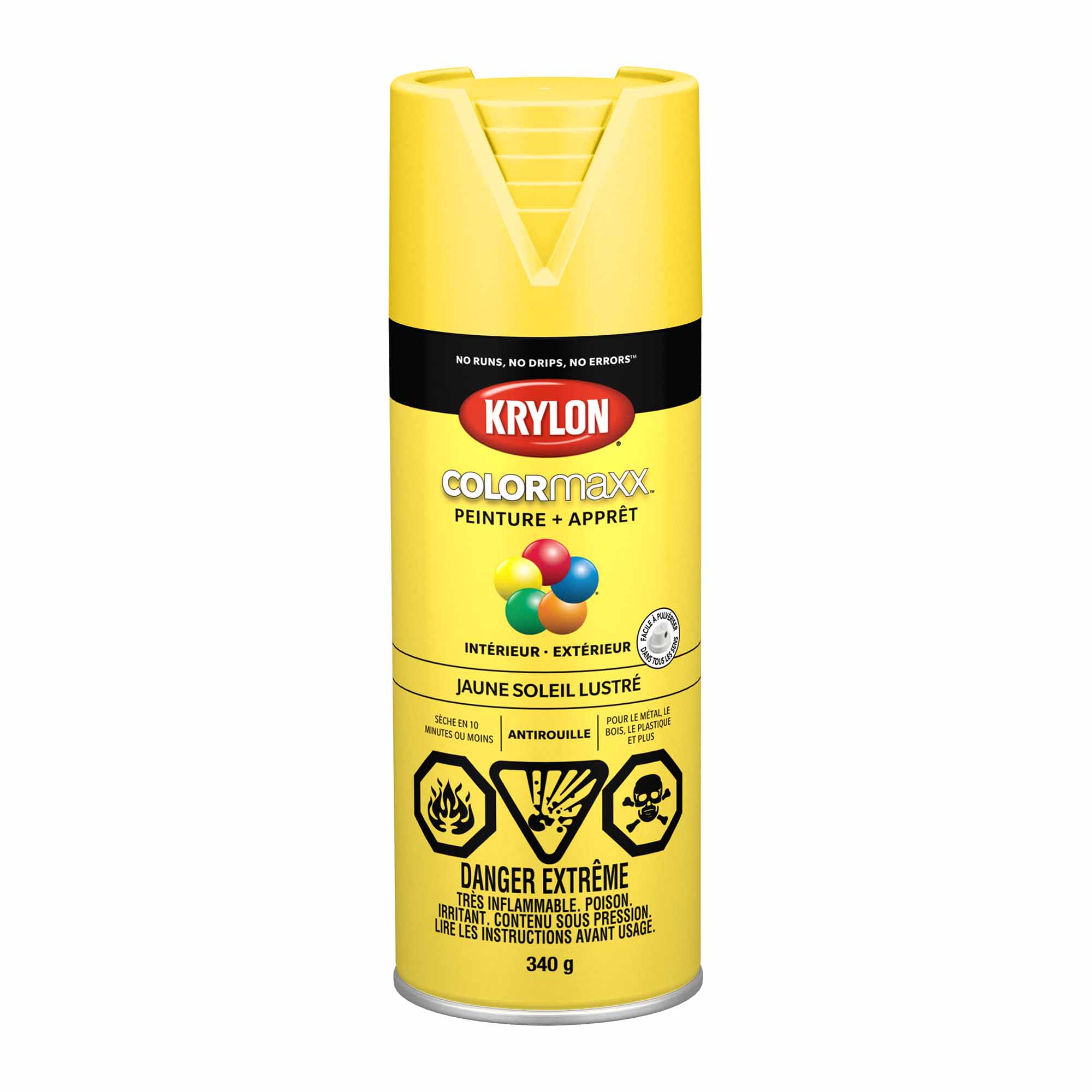 Krylon aérosol COLORMAXX peinture + apprêt jaune soleil lustré, 340 g