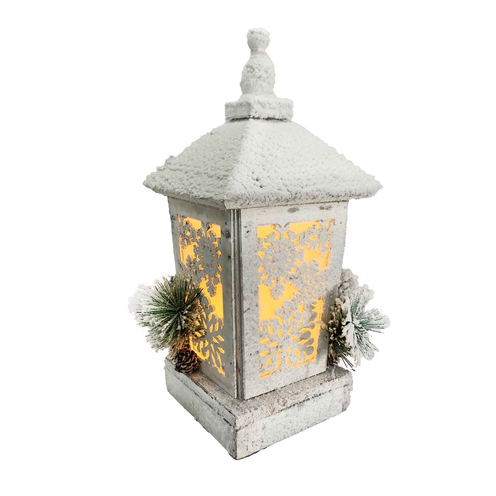 Lanterne en bois enneigée avec lumières DEL, 13,5'' x 6,5'' x 6,5''