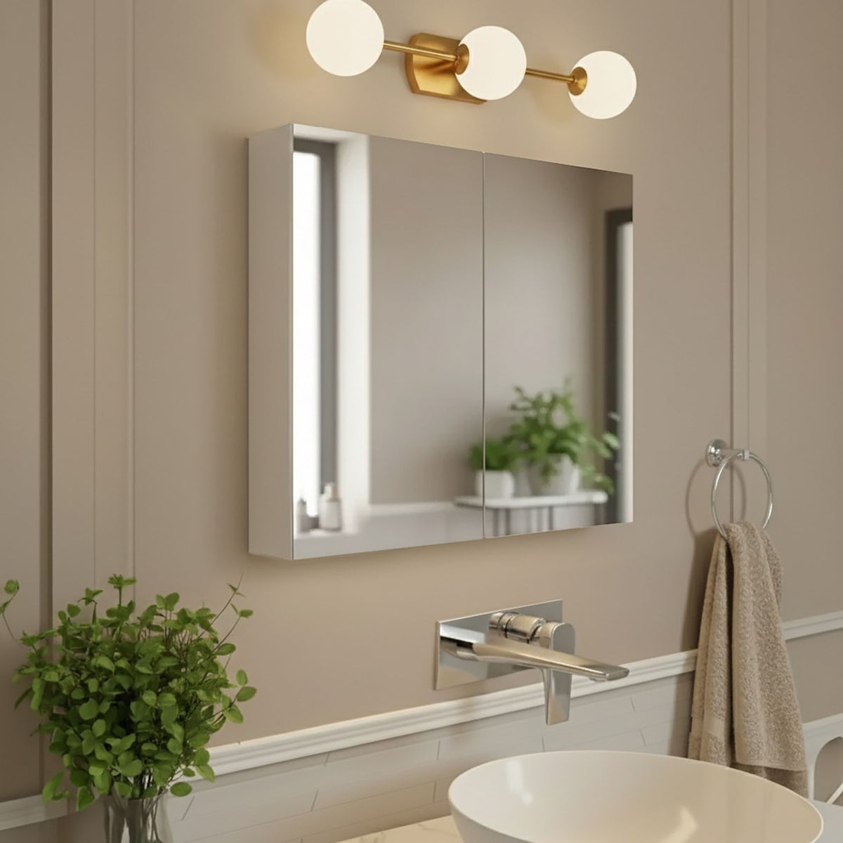 Pharmacie murale à cadrage blanc avec 2 portes, 35,4'' x 29,5'' x 5,9''