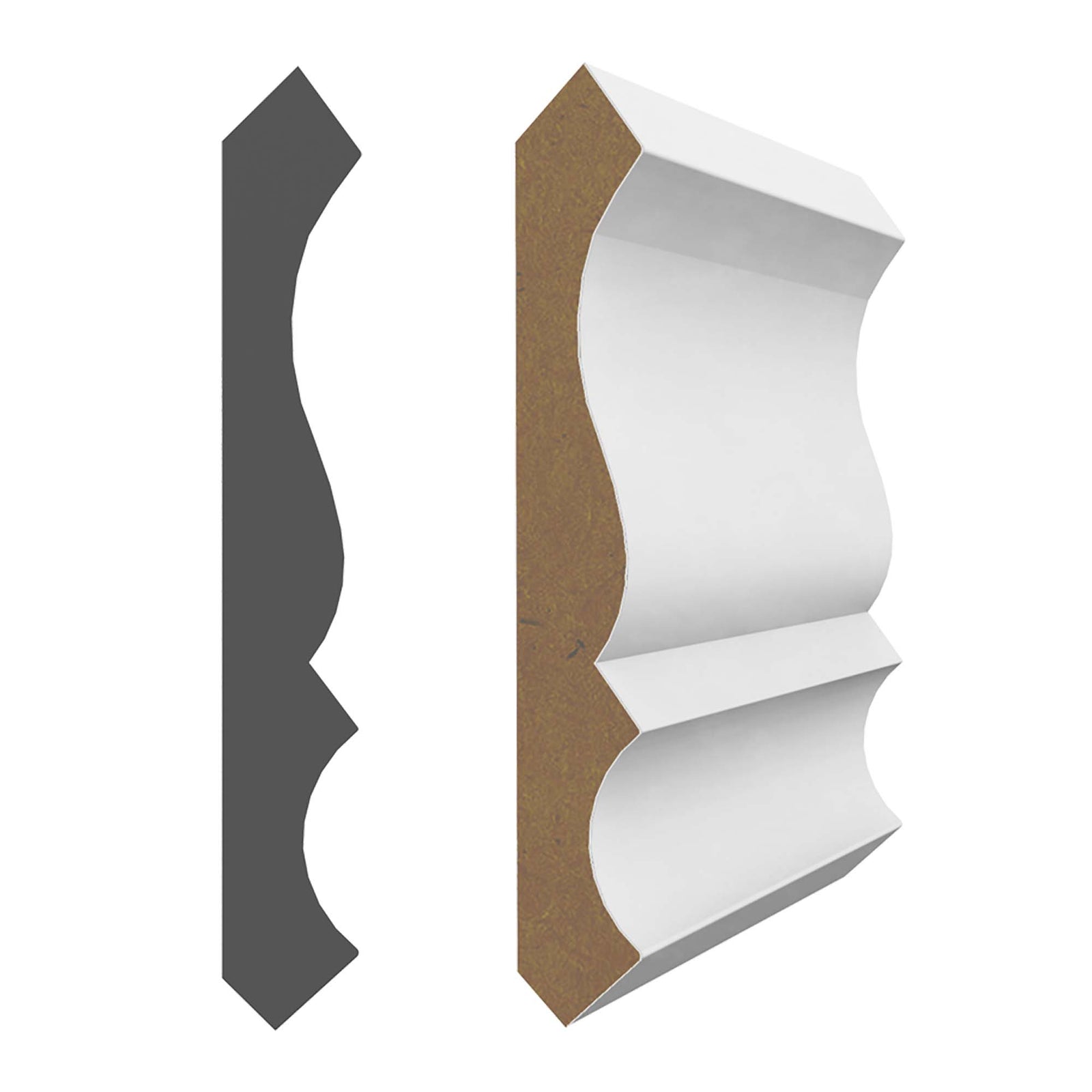 O'gee en MDF avec apprêt blanc 5/8'' x 4-1/8'' x 8'