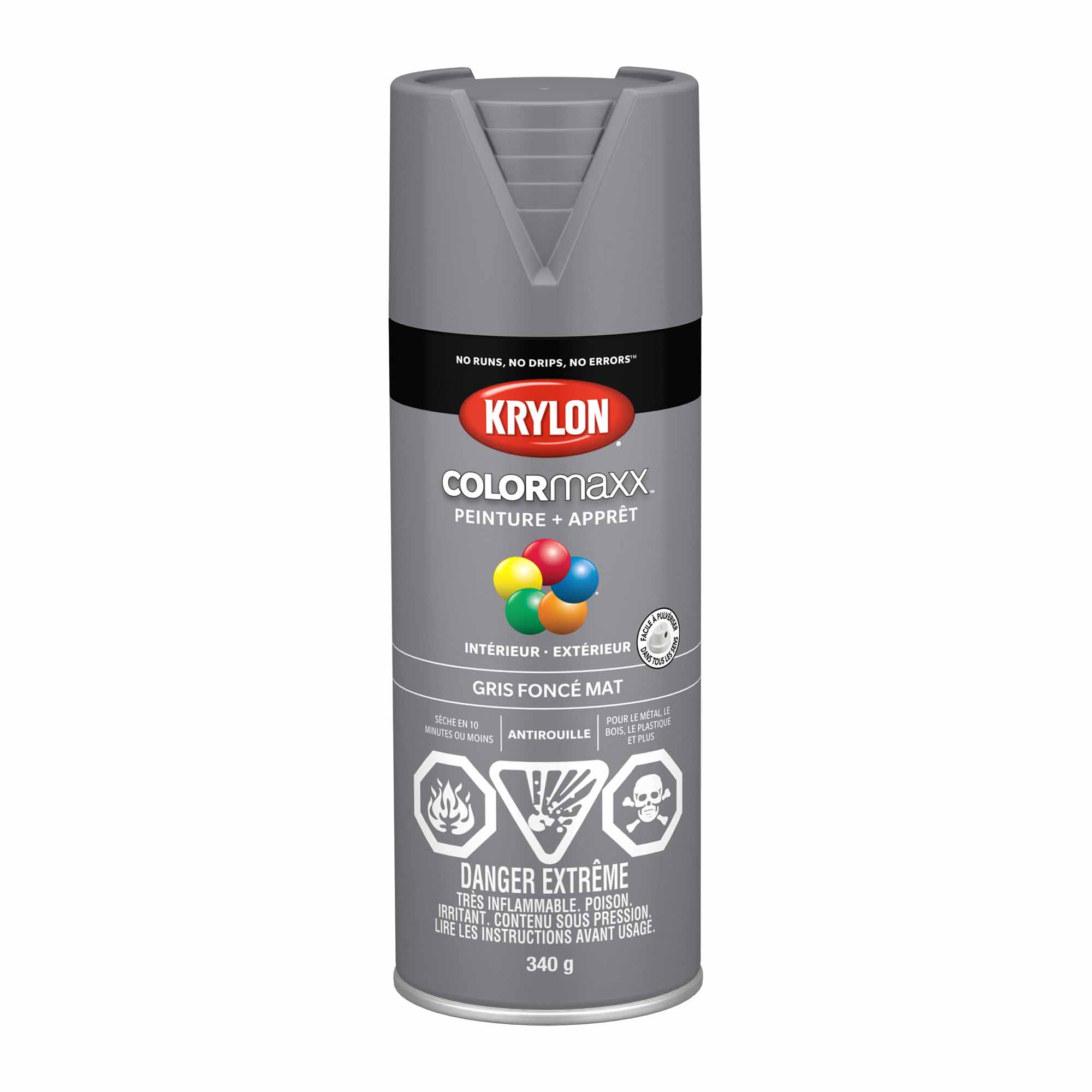 Krylon aérosol COLORMAXX peinture + apprêt gris foncé mat, 340 g