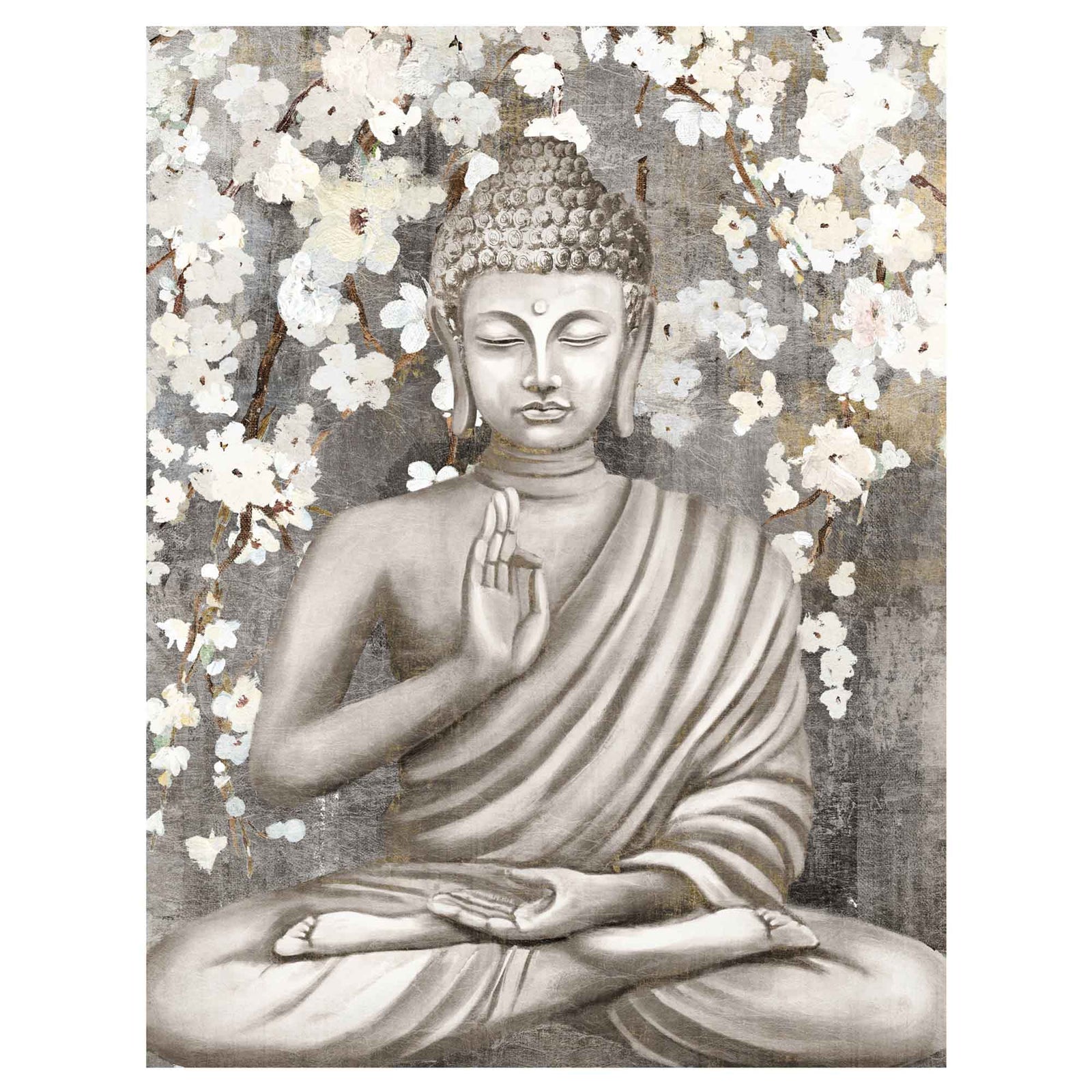 Canevas avec bouddha et fleurs, 21" x 27"