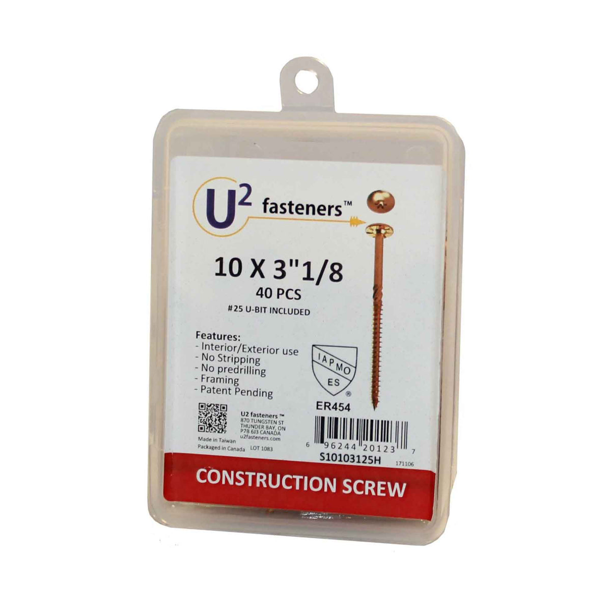 Vis de construction U2 Fasteners, #10 x 3-1/8&quot; (40 unités)