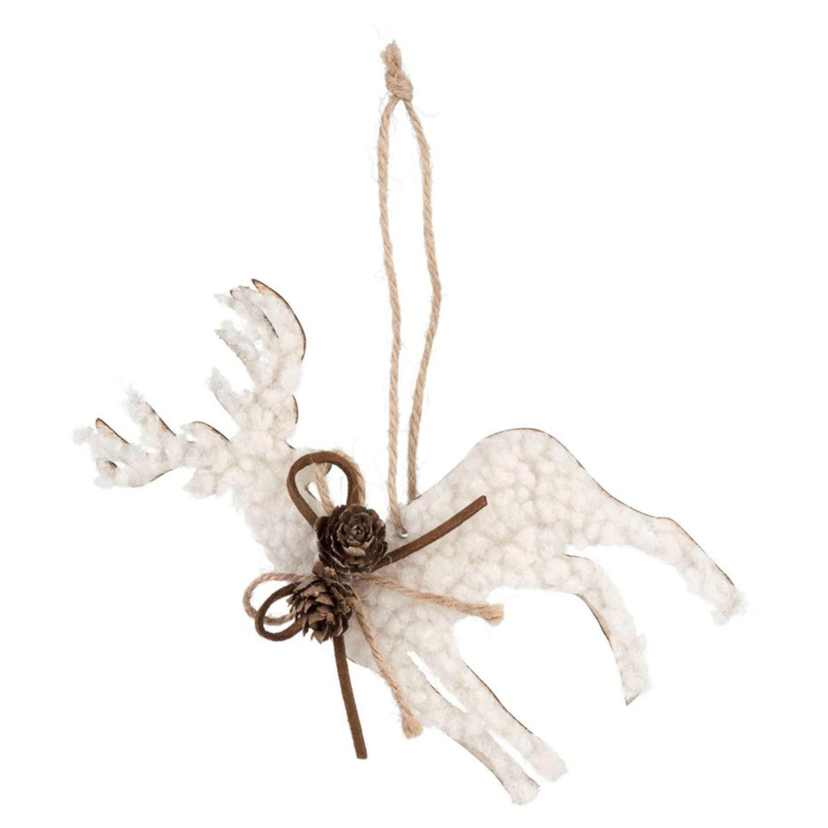 Ornement de renne en tricot blanc avec nœud brun à suspendre