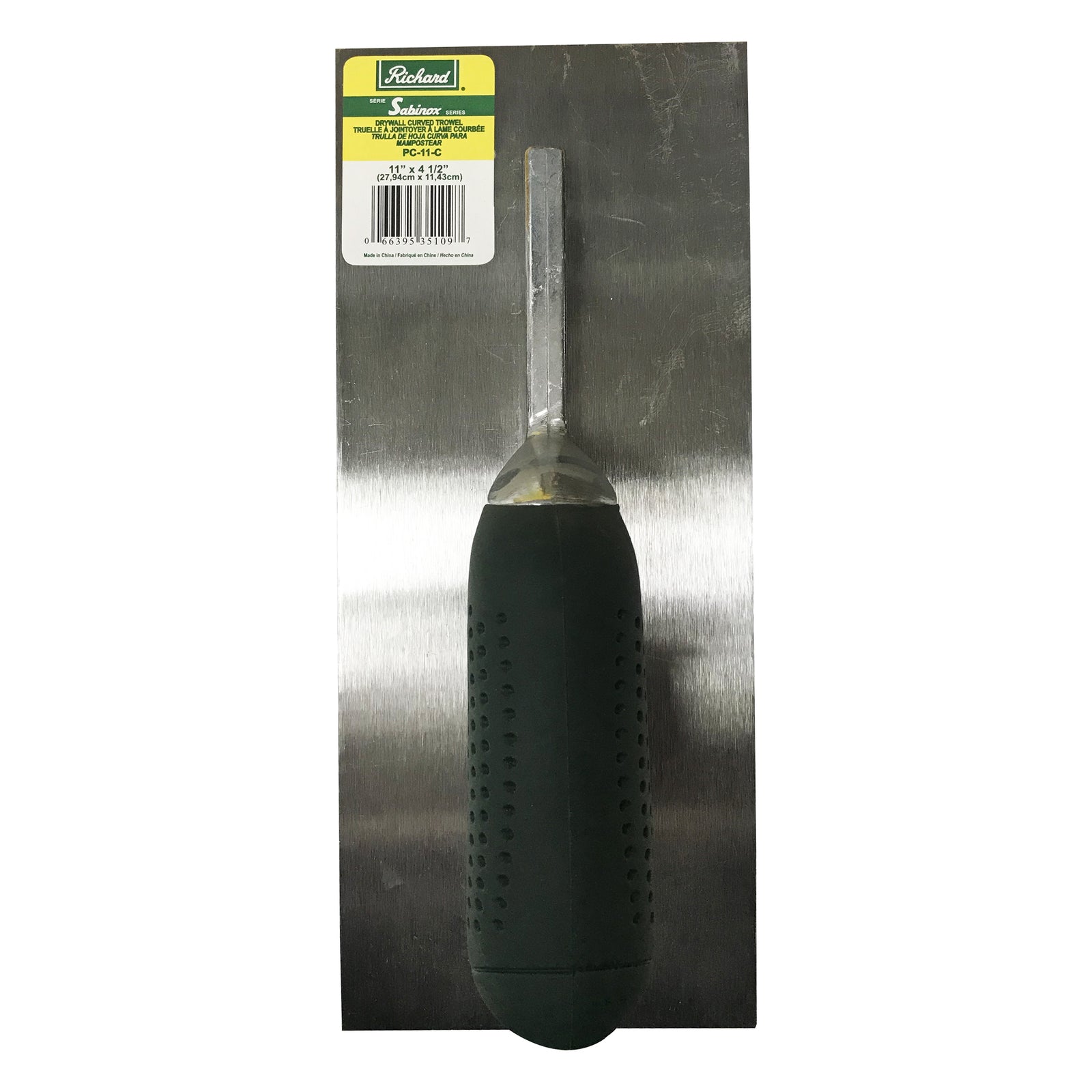 Truelle à jointoyer à lame courbée de 11'' x 4 1/2'' (27,9 x 11,4 cm) à manche caoutchouté