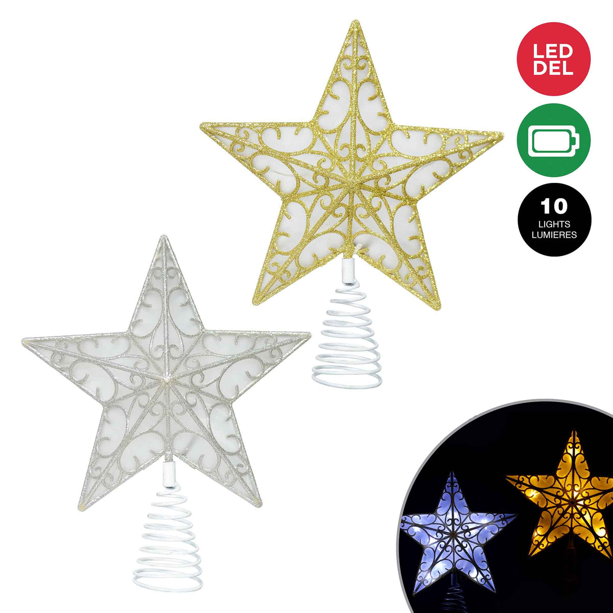 Étoile pour cime d’arbre avec 10 lumières à micropoints DEL avec minuterie