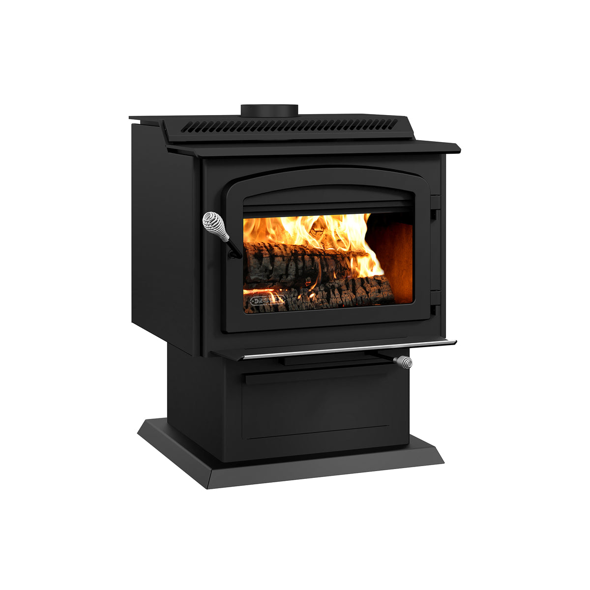 Poêle à bois HT-3000 sur piédestal noir, 110 000 BTU