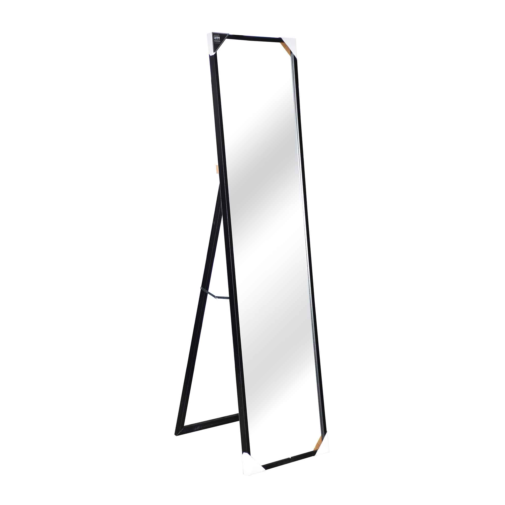 Miroir long avec cadre de couleur noire et chevalet, 15,75" x 63" 