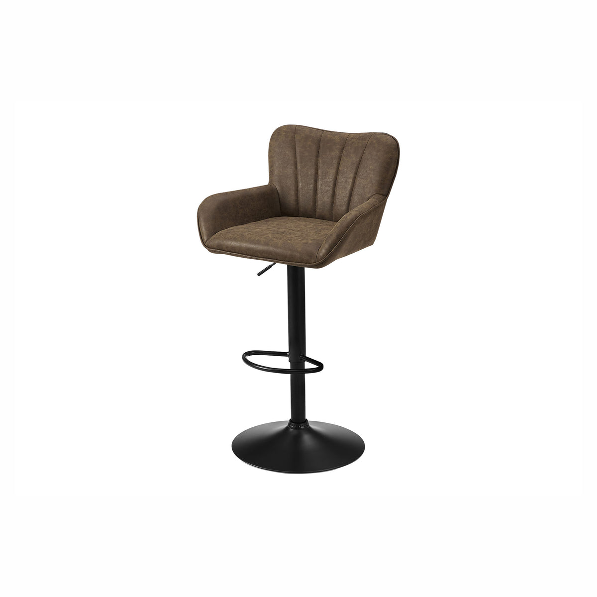 Tabouret avec assise en simili cuir brun et base en métal noir, 2 unités