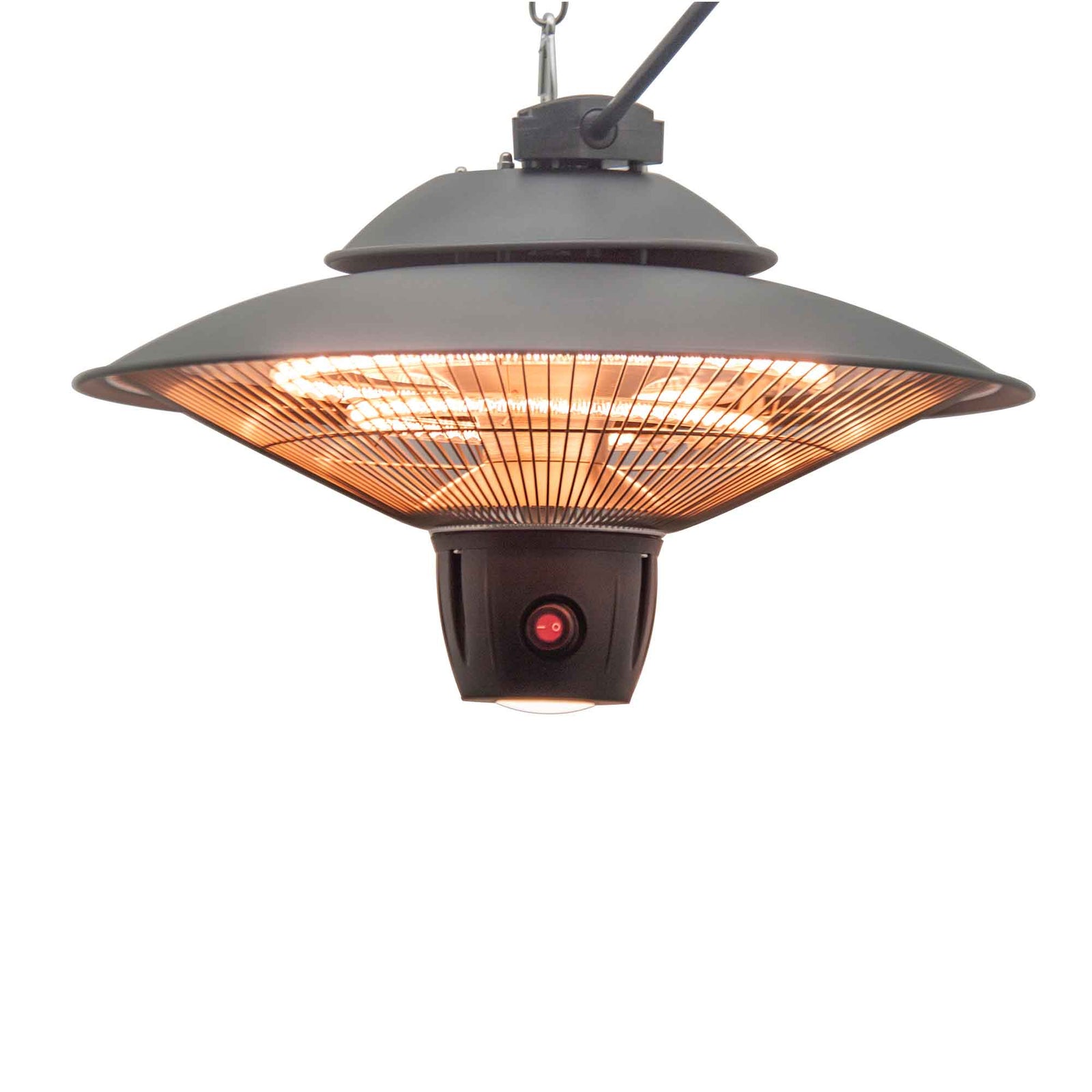 Chauffe-terrasse électrique à infrarouge suspendue avec éclairage DEL et télécommande, triple puissance, (700 W / 800 W / 1 500 W)