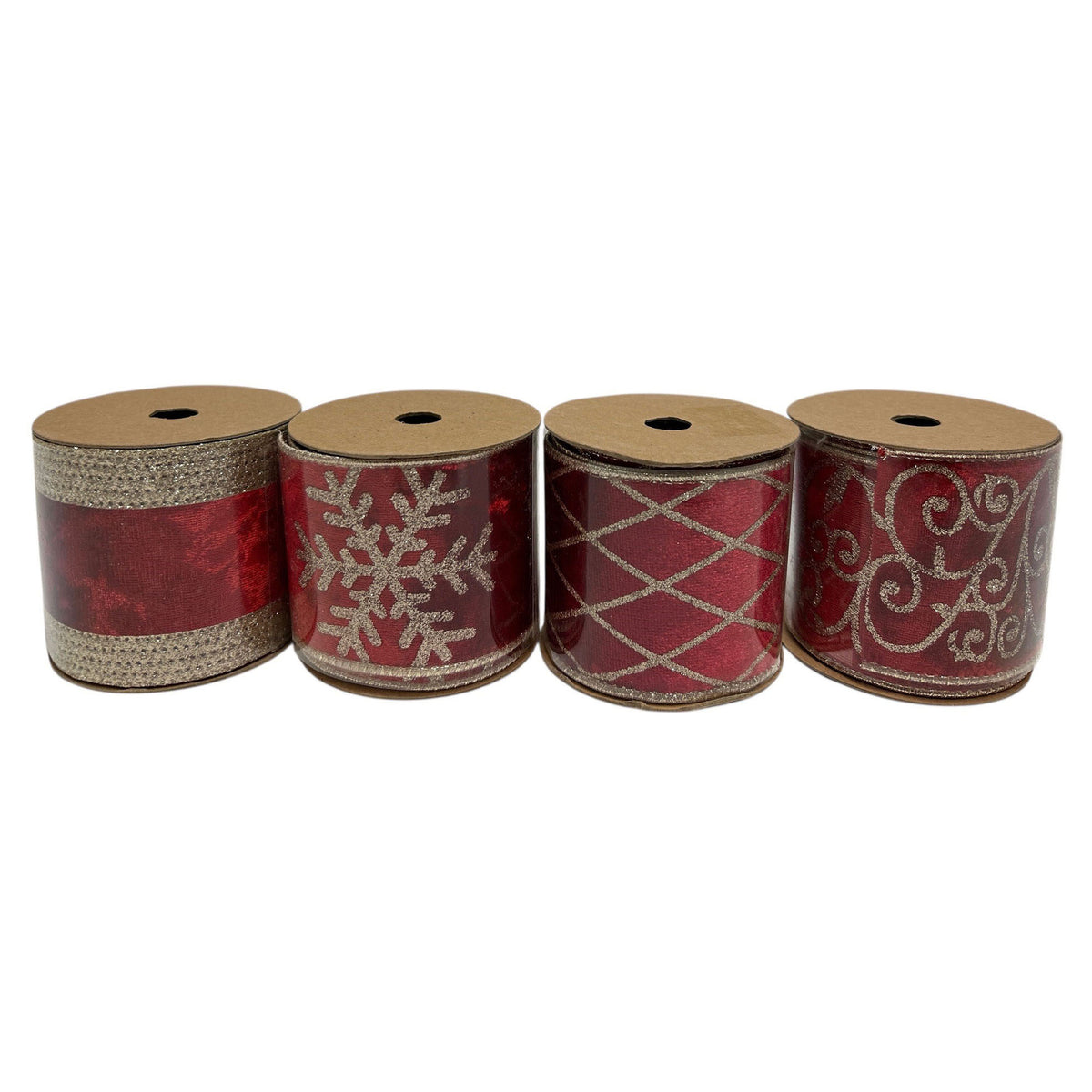 Ruban de Noël décoratif en rouge et or scintillant, 2,36" x 2,7 m (choix entre 4 modèles)