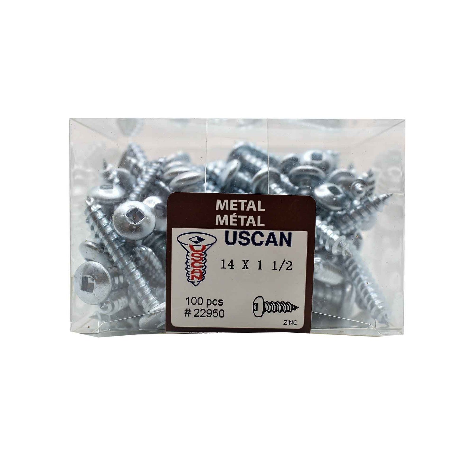 Vis à tête ronde plaquée zinc pour métal, #14 x 1-1/2" (100 unités)