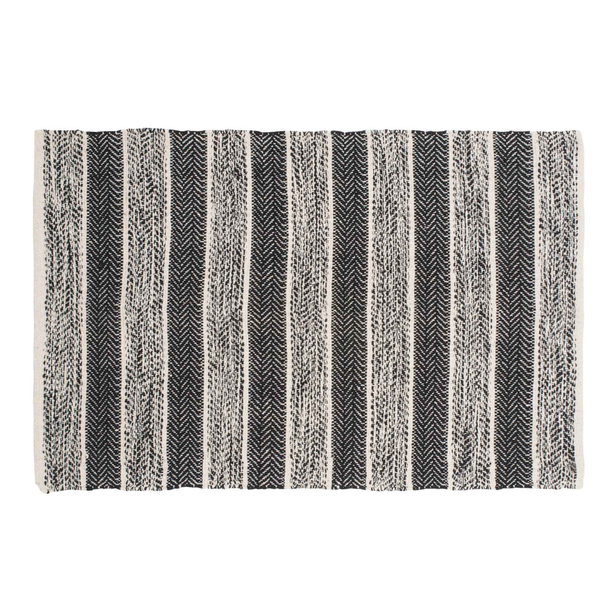 Tapis à motif rayé en noir et naturel, 24&quot; x 36&quot;