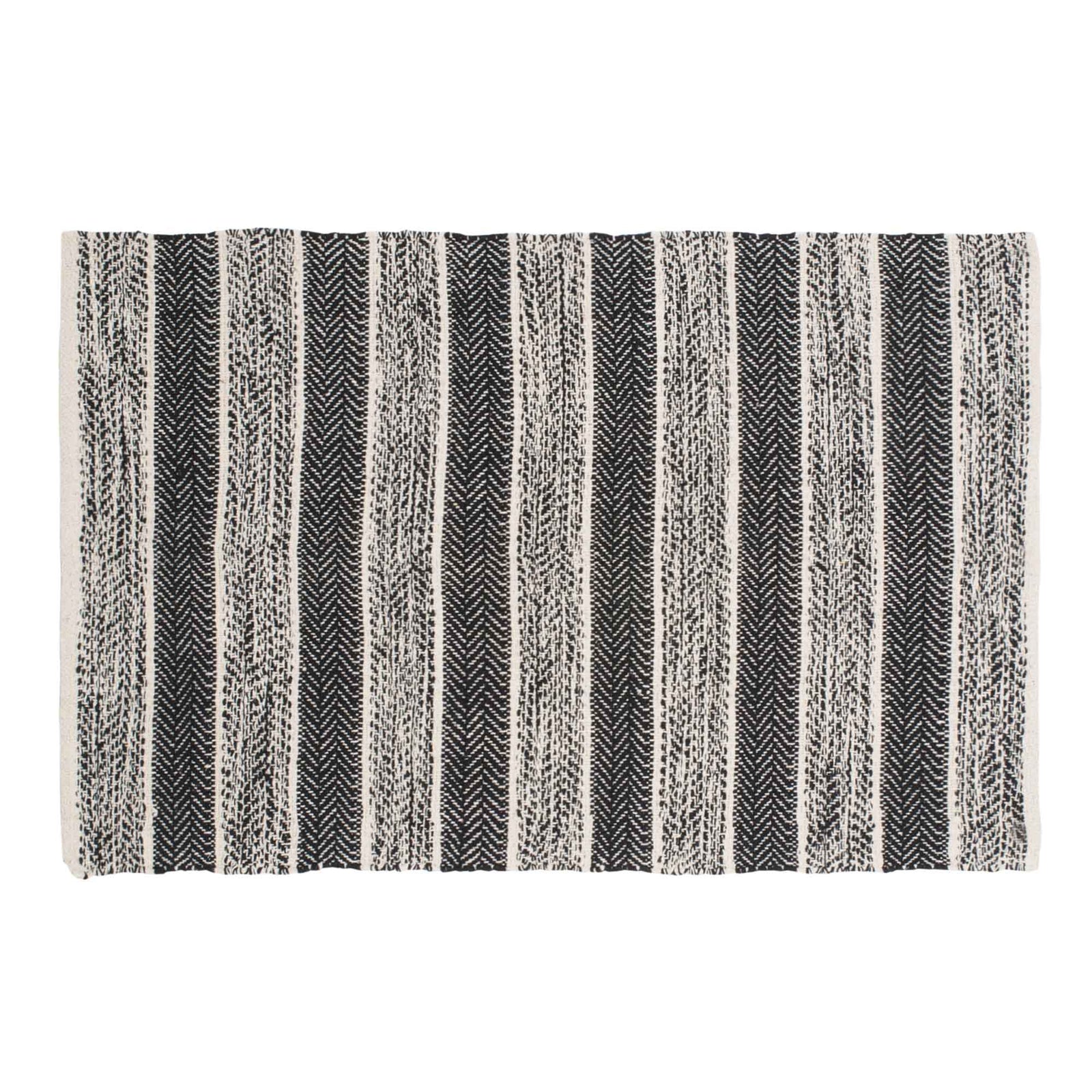 Tapis à motif rayé en noir et naturel, 24" x 36"