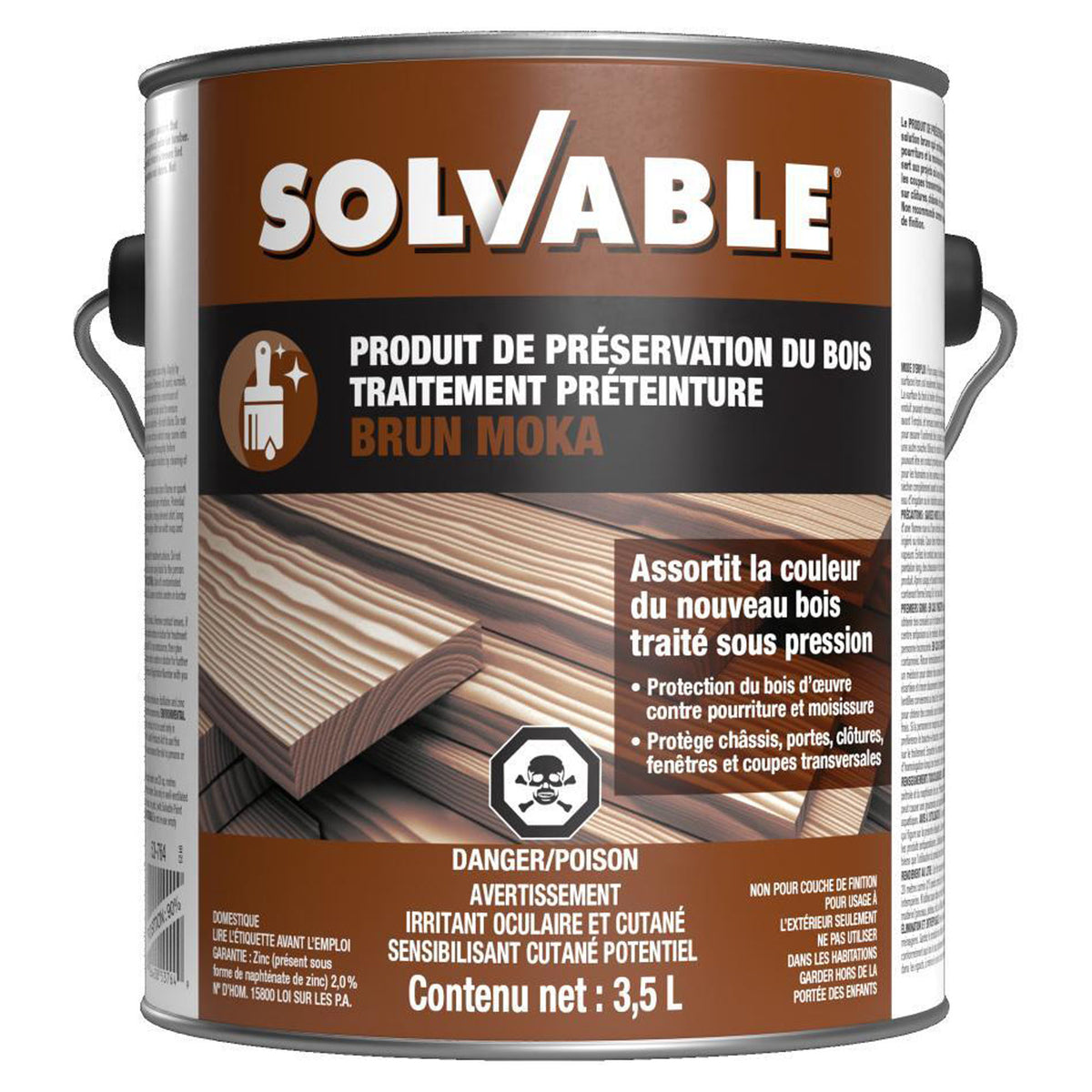 Produit de préservation du bois traitement préteinture, 3,5 L (brun moka)
