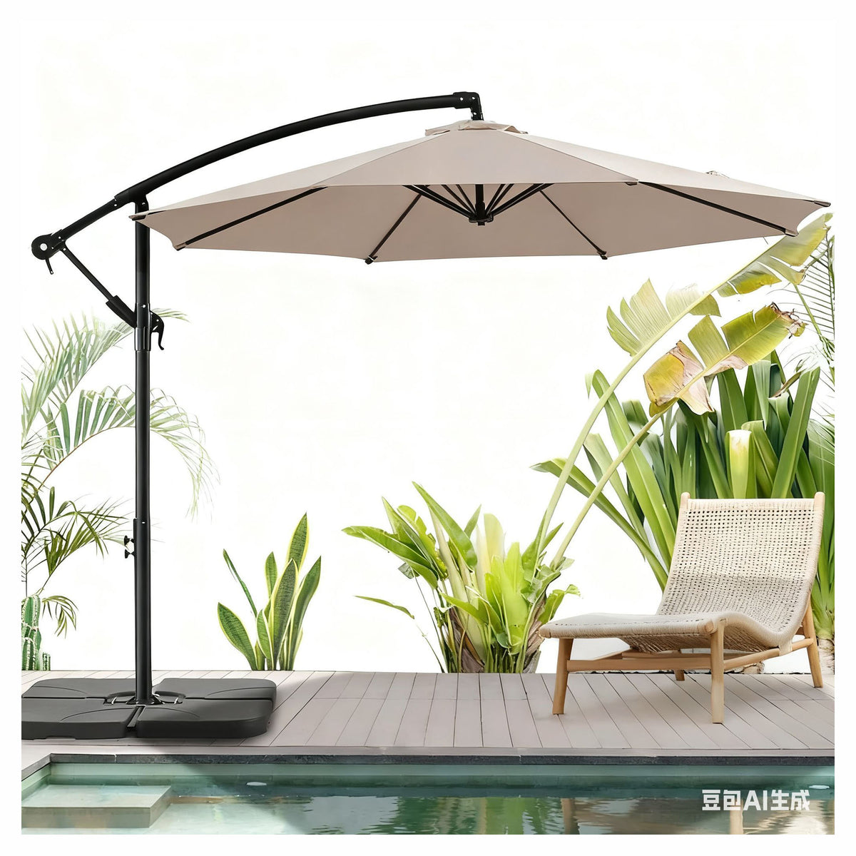 Parasol excentré haut de gamme de 10', taupe