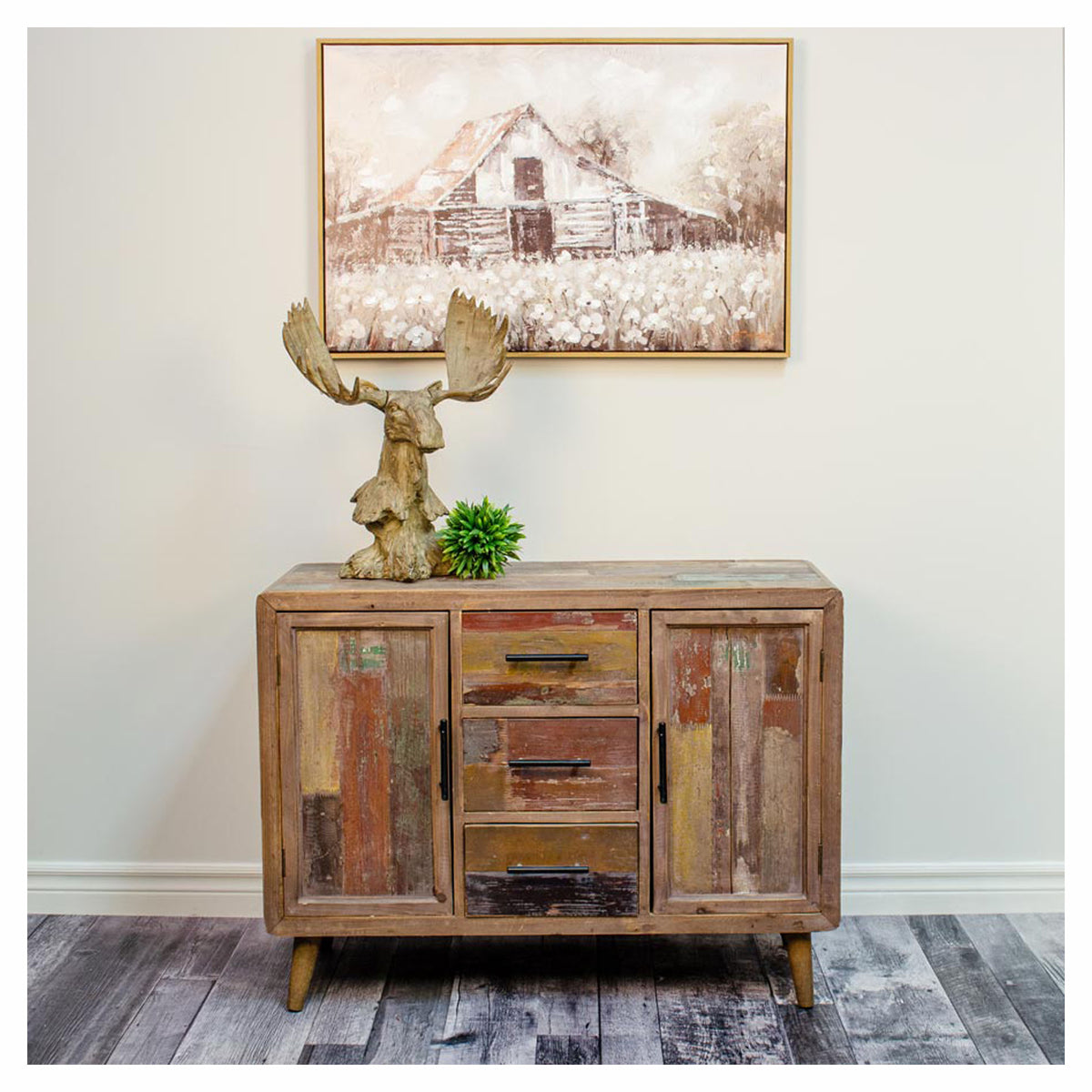 Commode rustique en bois à 3 tiroirs, 38-1/2" x 15-1/4'' x 29-1/2"