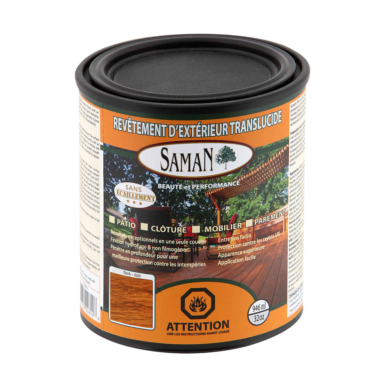 Revêtement d'extérieur translucide Teck, 946 ml