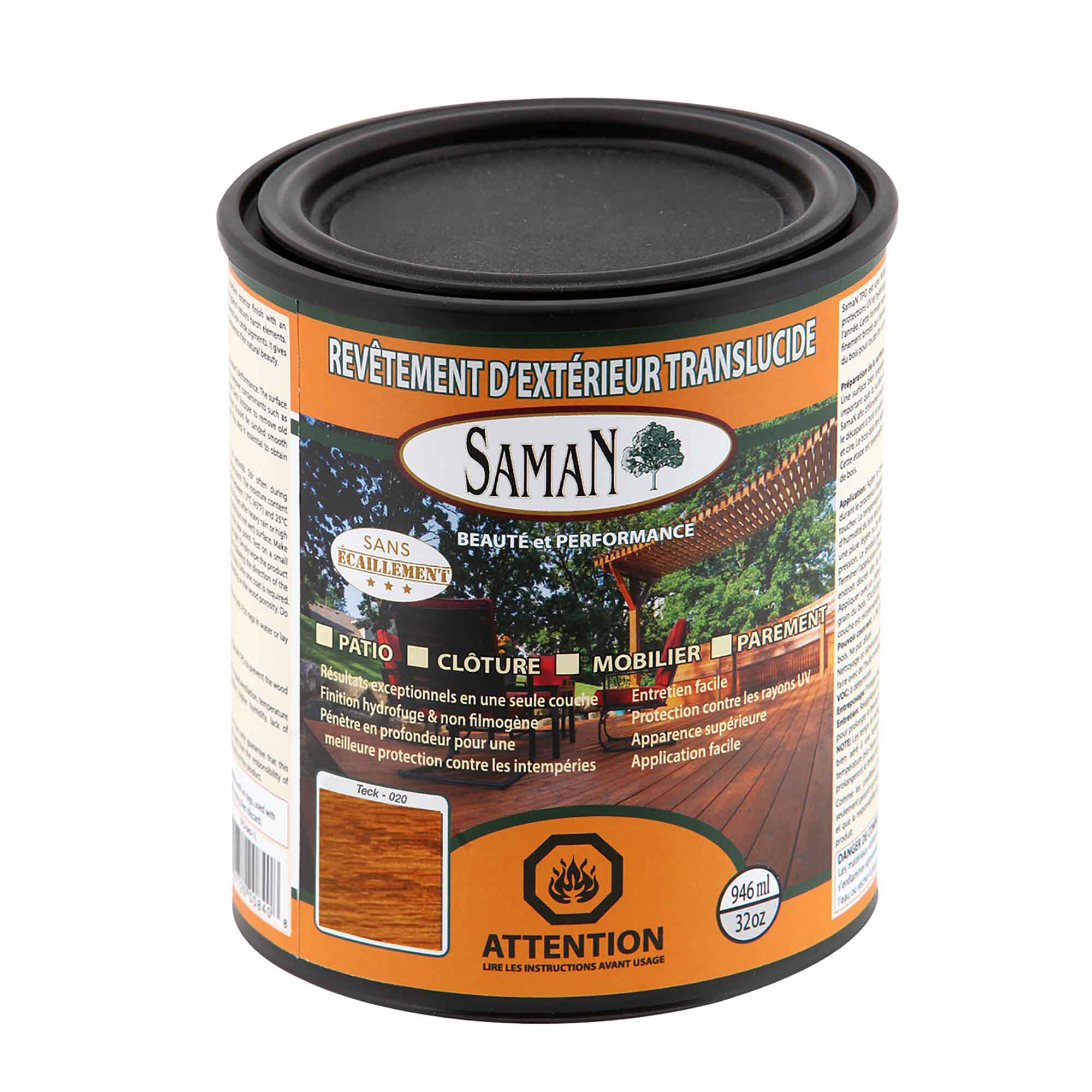 Revêtement d'extérieur translucide Teck, 946 ml
