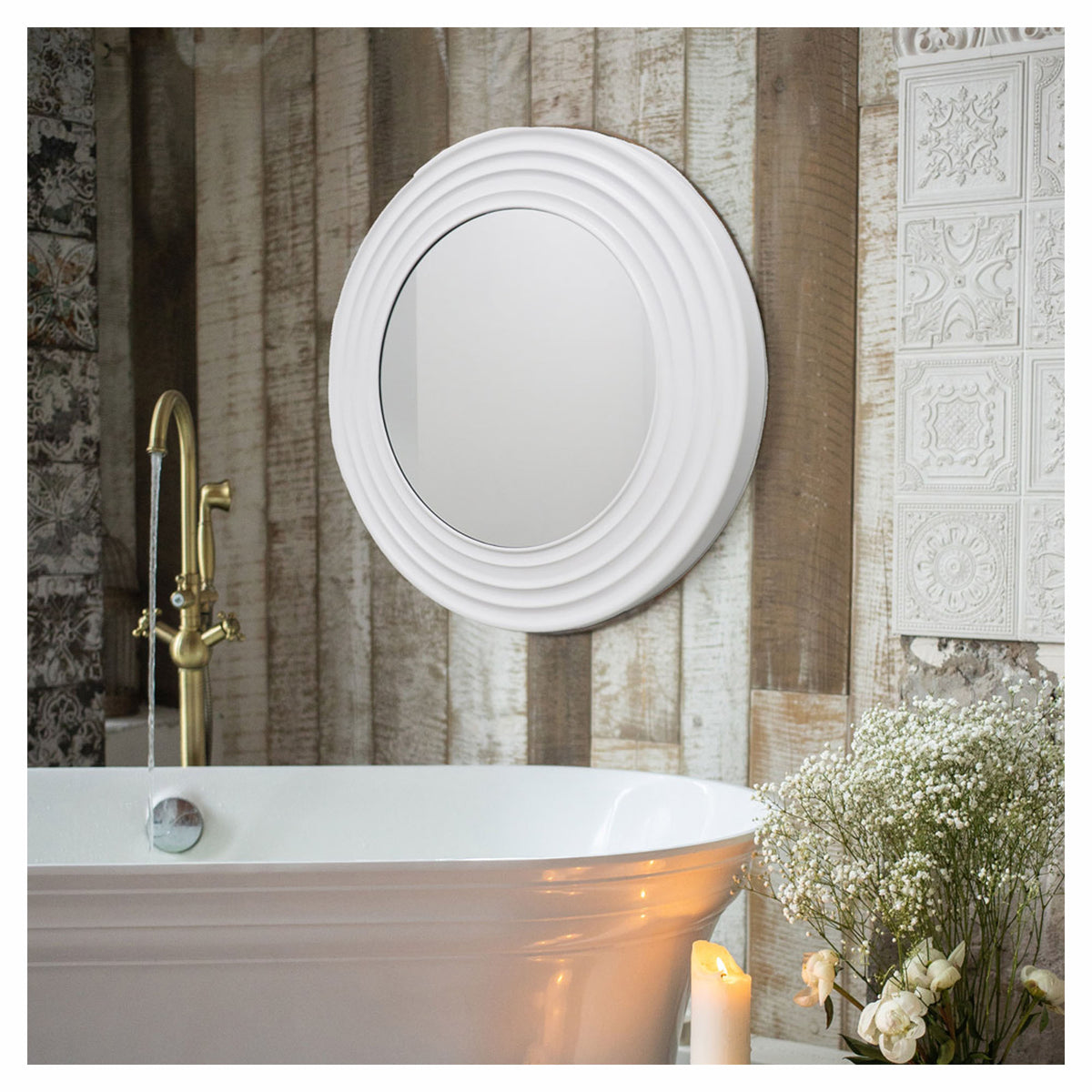 Miroir rond et avec cadre blanc , 23"