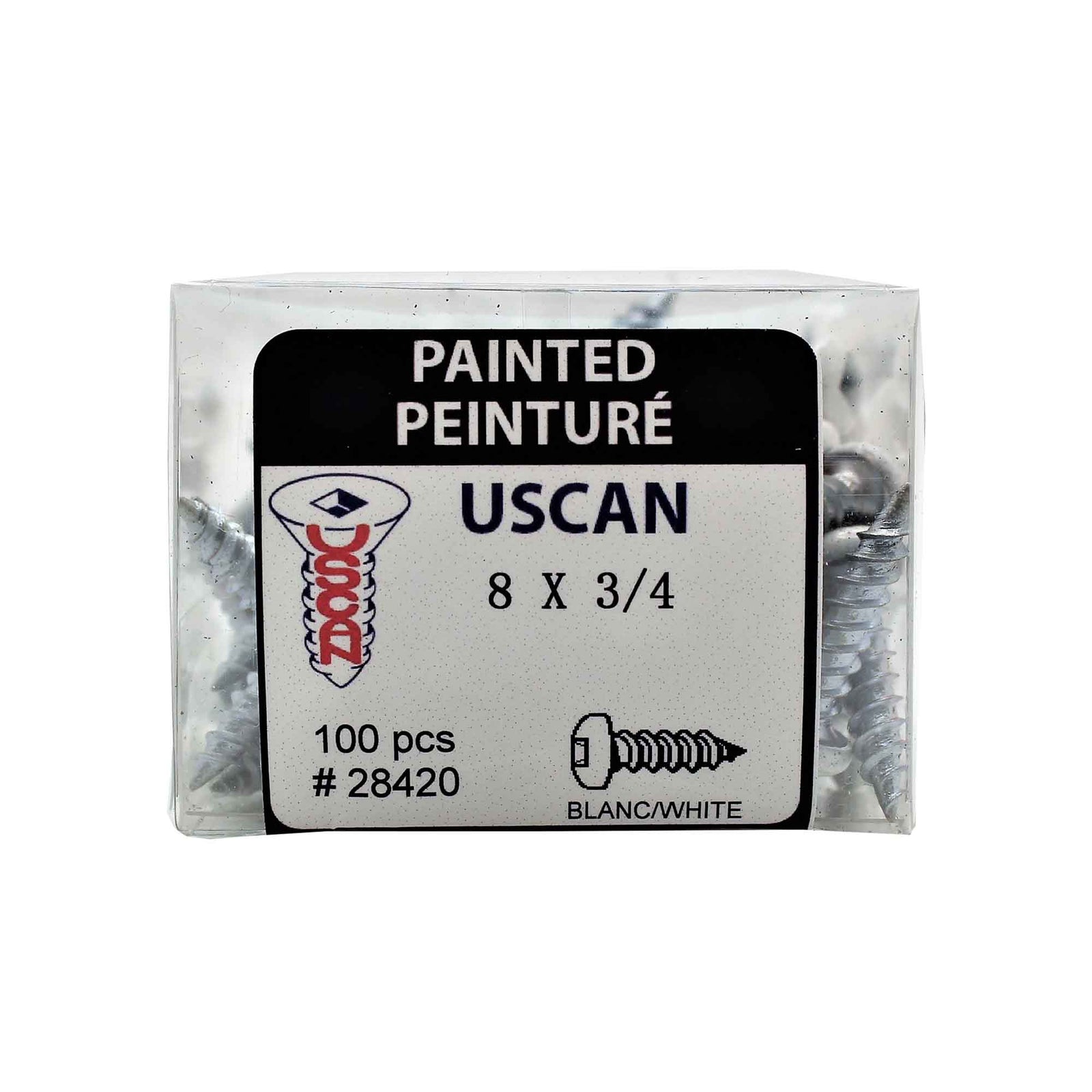 Vis pour métal à tête ronde de couleur blanche, #8 x 3/4" (100 unités)