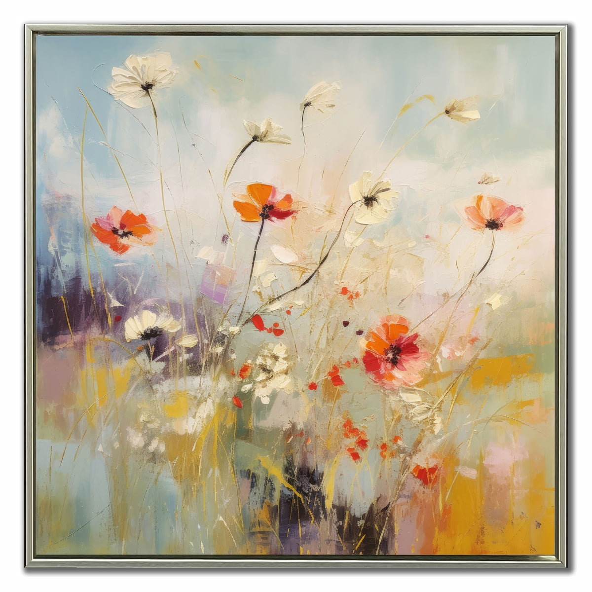 Toile avec cadre de fleurs dans la prairie II, 24" x 24" 