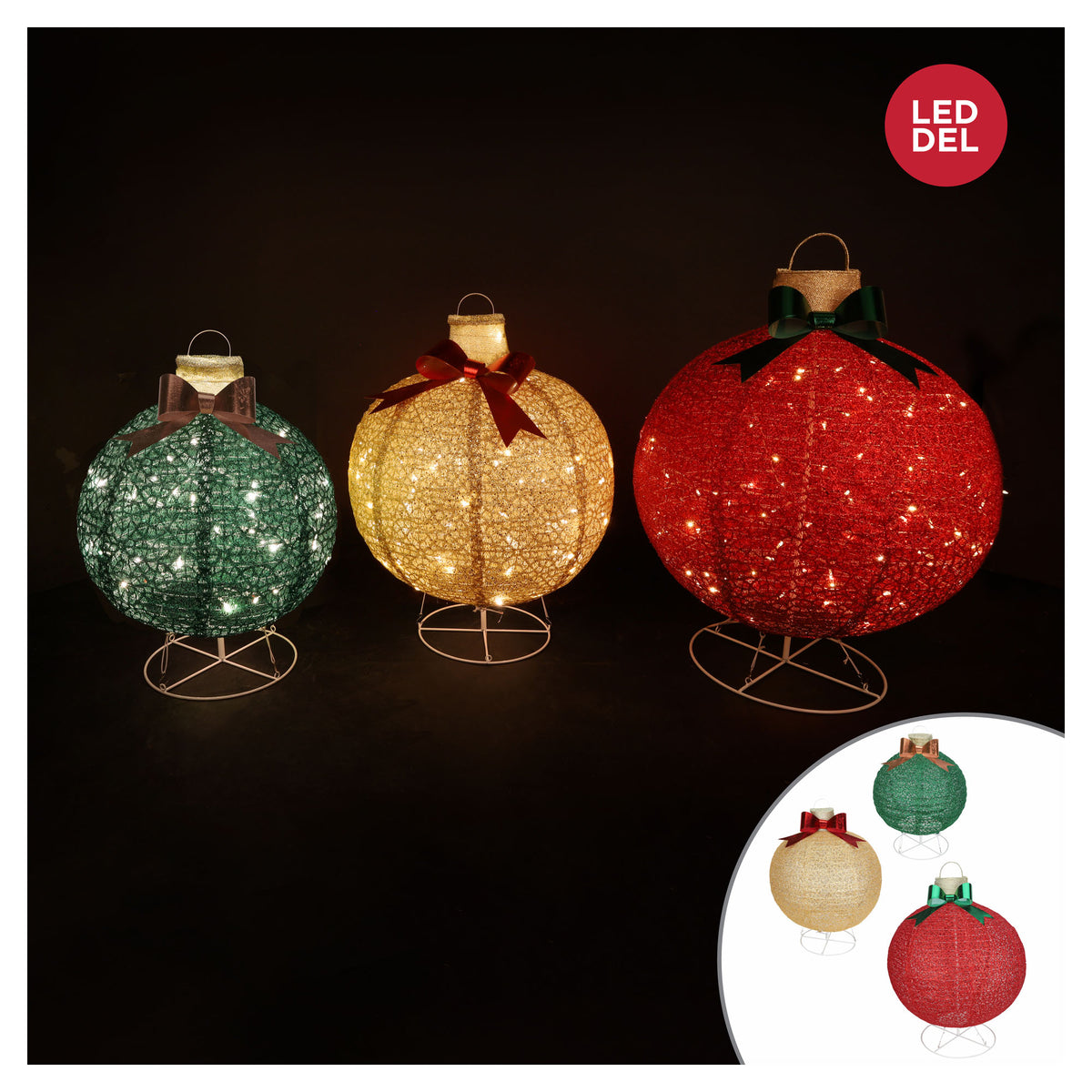 Ensemble de 3 boules de Noël pop-up illuminées par 220  lumières à DEL, tailles assorties 