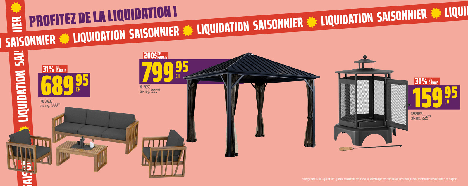 Liquidation meubles et abris