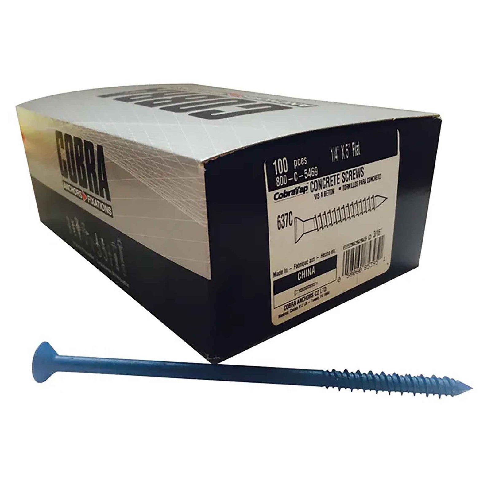 Vis à béton à tête plate CobraTap, 1/4" x 5" (100 unités + 1 foret)