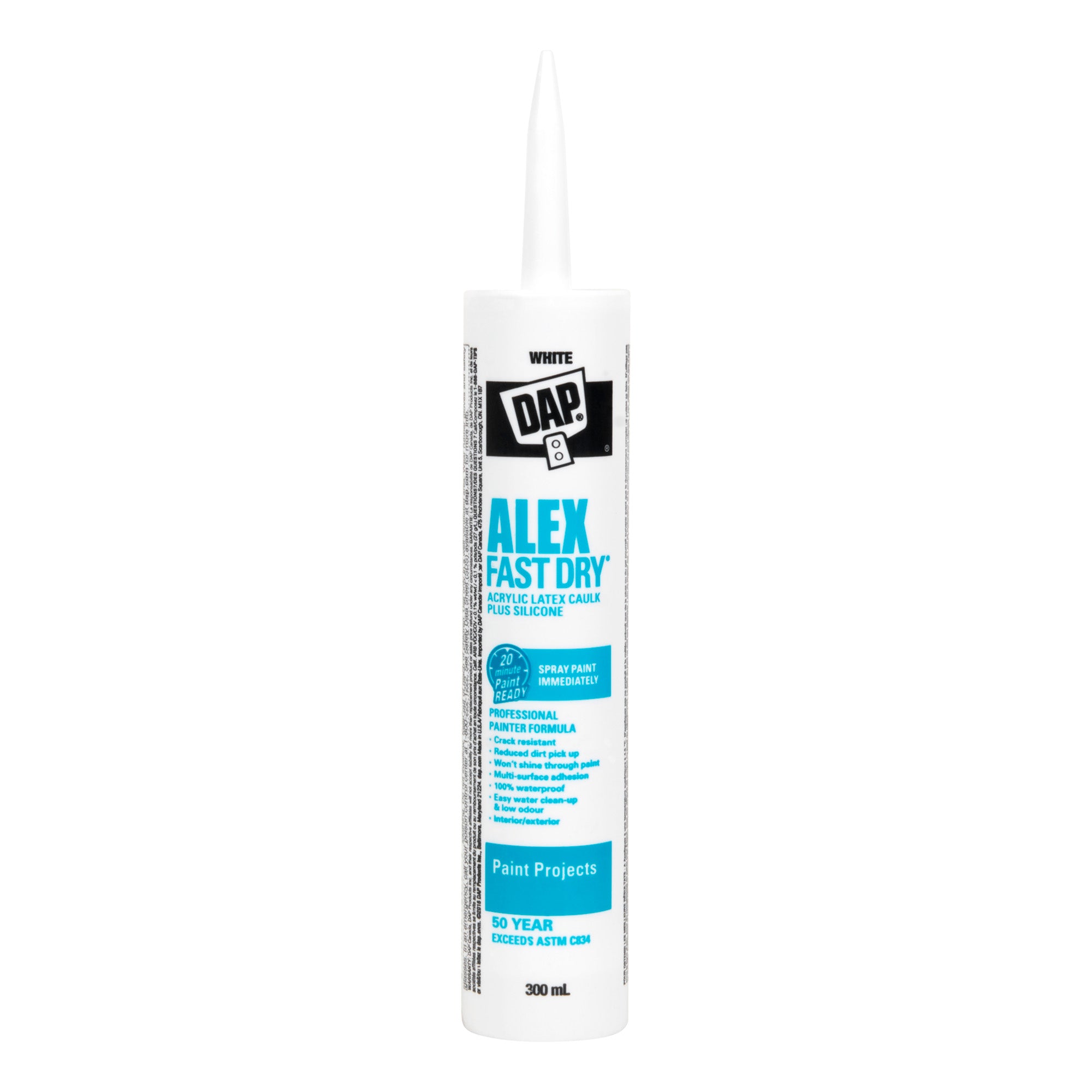 Calfeutrant au latex acrylique plus silicone ALEX FAST DRY, 300 ml 